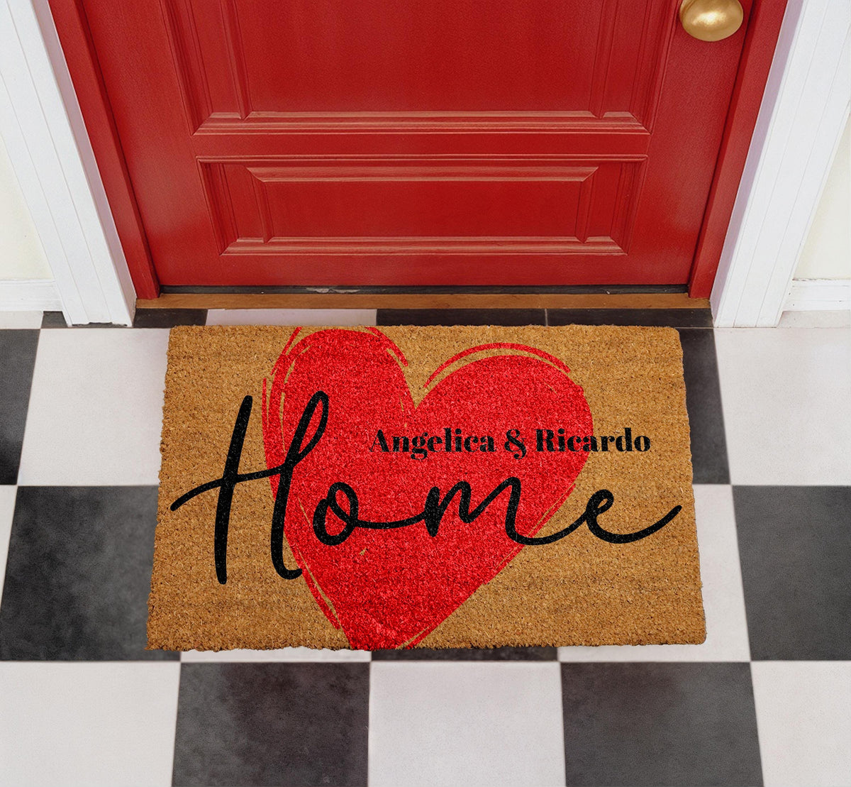 Personalized Coir Doormat, Custom Couple Names Welcome Mat, Romantic Home Entryway