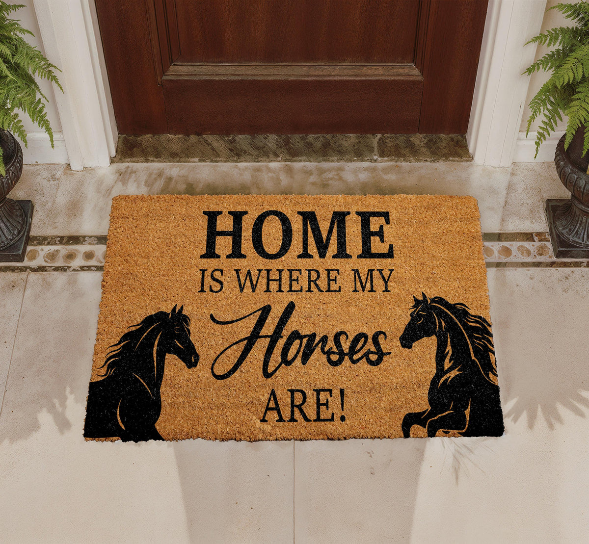 Natural Coir Doormat, Home Is Where My Horses Are, Equestrian Welcome Mat