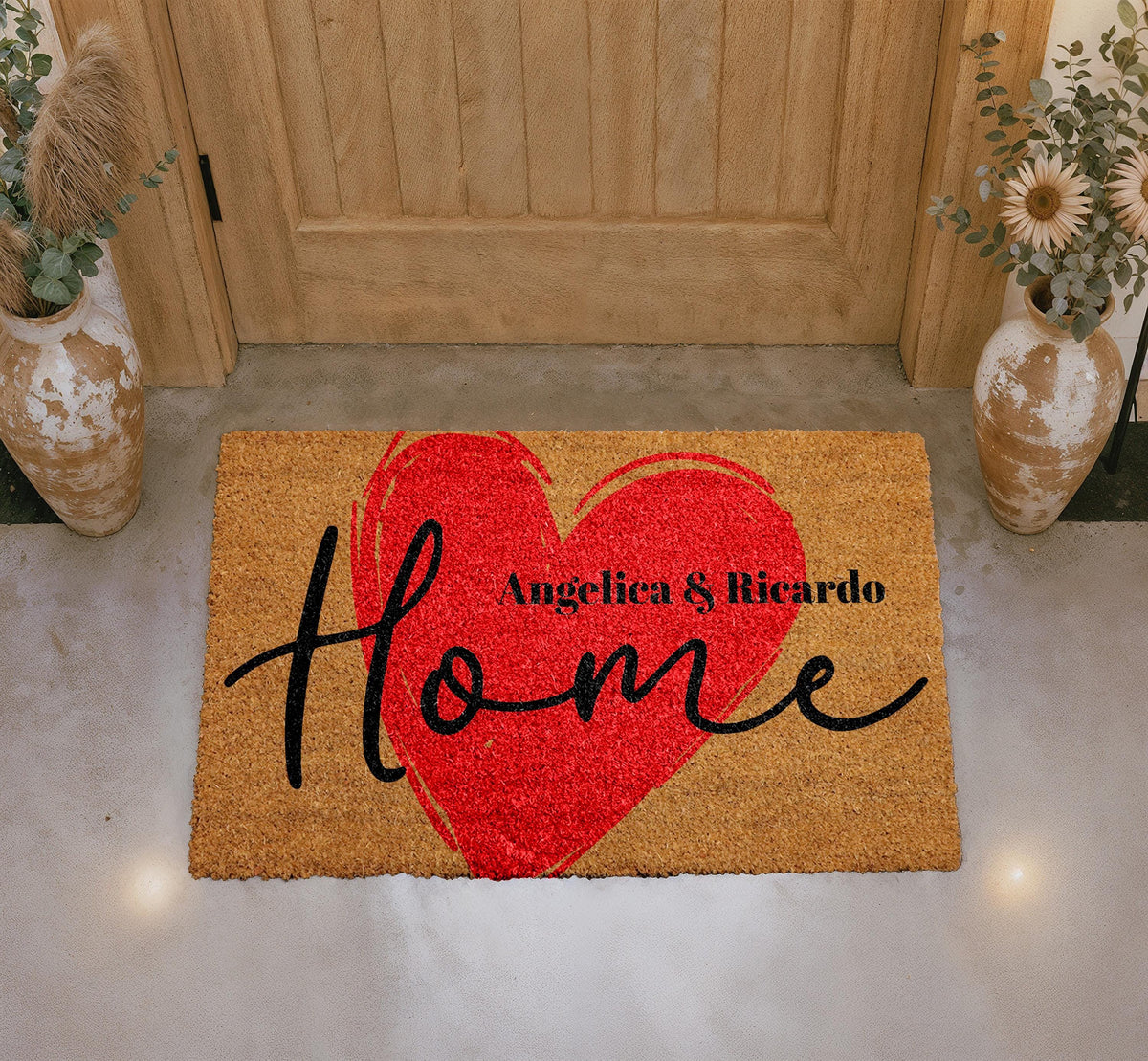 Personalized Coir Doormat, Custom Couple Names Welcome Mat, Romantic Home Entryway