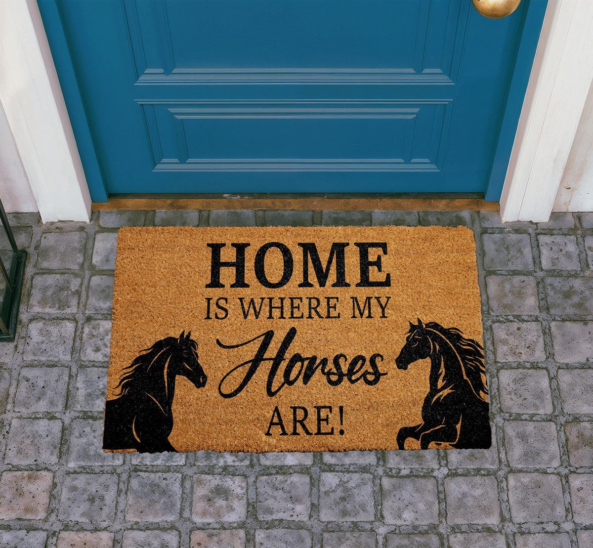 Natural Coir Doormat, Home Is Where My Horses Are, Equestrian Welcome Mat