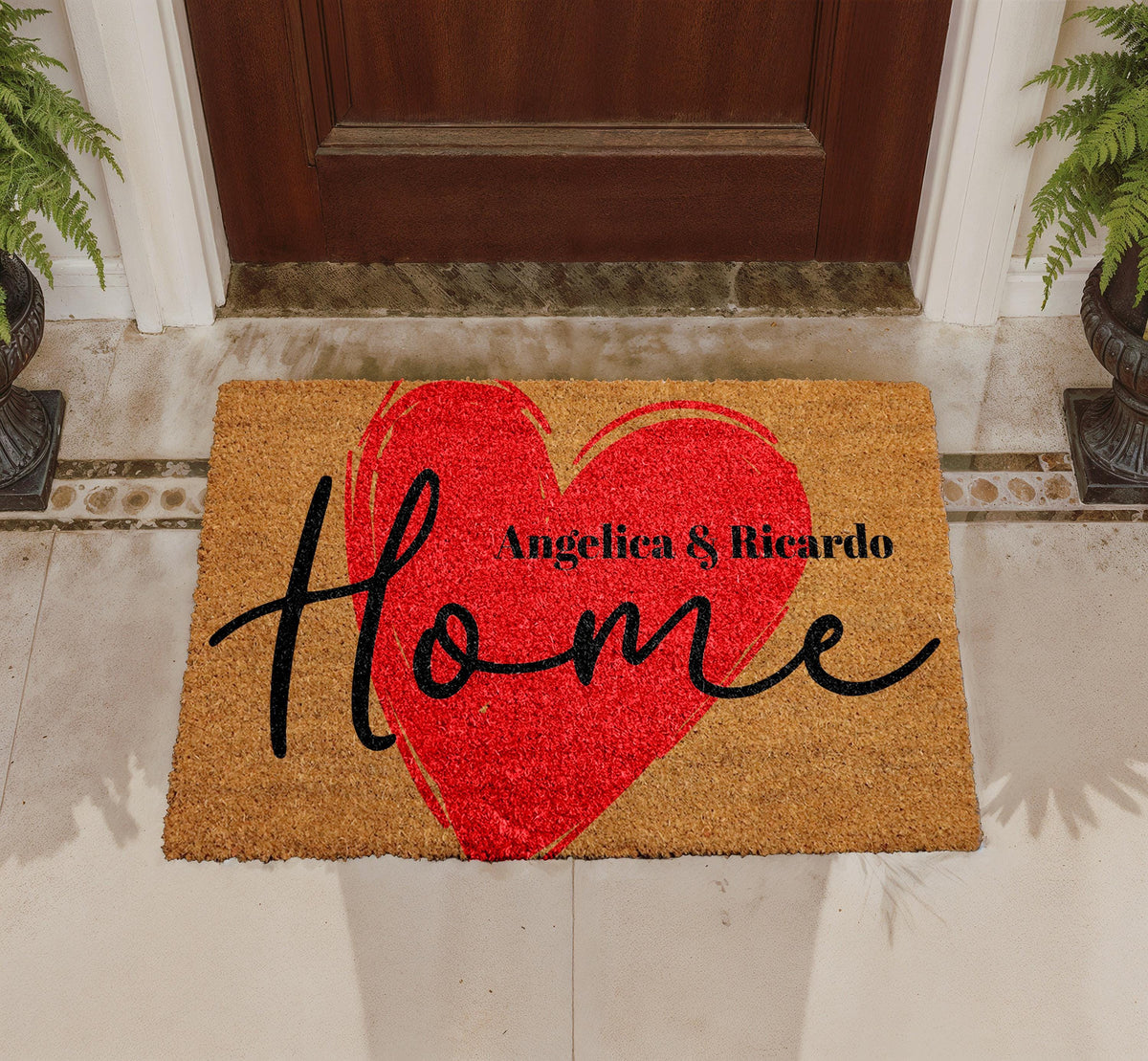 Personalized Coir Doormat, Custom Couple Names Welcome Mat, Romantic Home Entryway