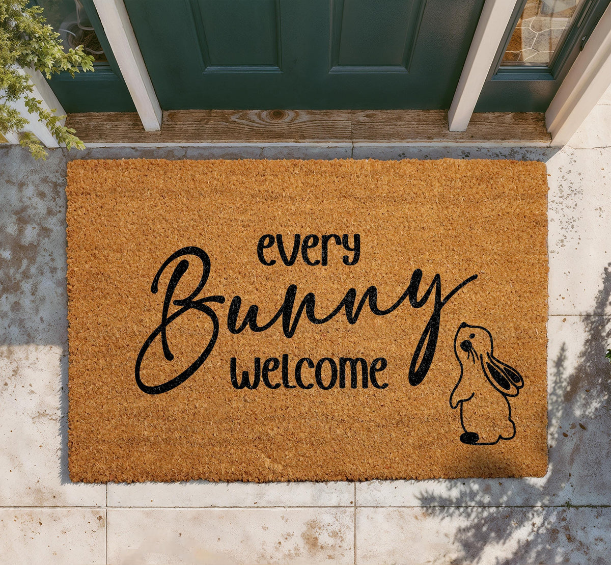 Every Bunny Welcome Doormat, Natural Coir Bunny Mat, Easter Porch Decor