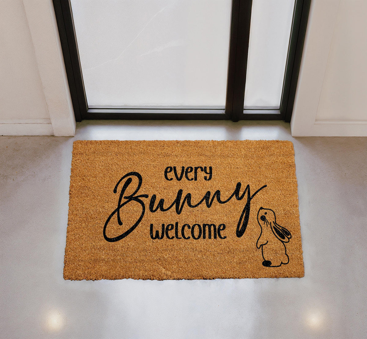 Every Bunny Welcome Doormat, Natural Coir Bunny Mat, Easter Porch Decor