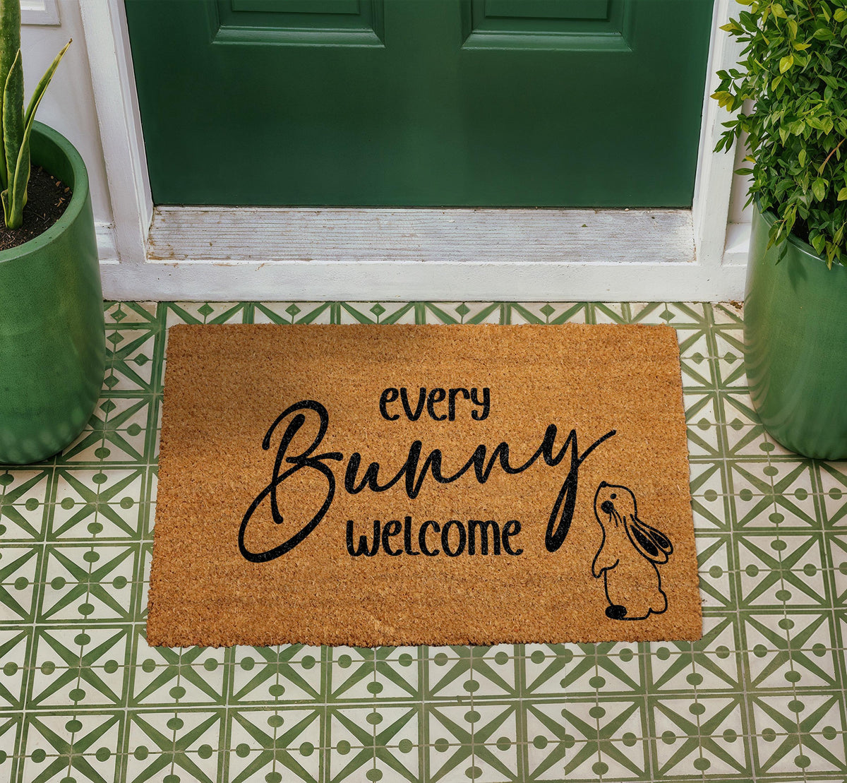 Every Bunny Welcome Doormat, Natural Coir Bunny Mat, Easter Porch Decor