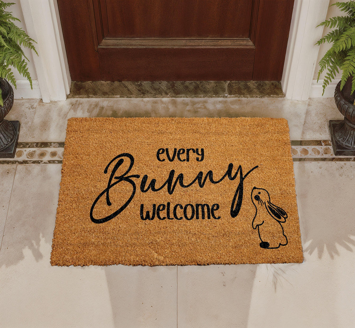 Every Bunny Welcome Doormat, Natural Coir Bunny Mat, Easter Porch Decor