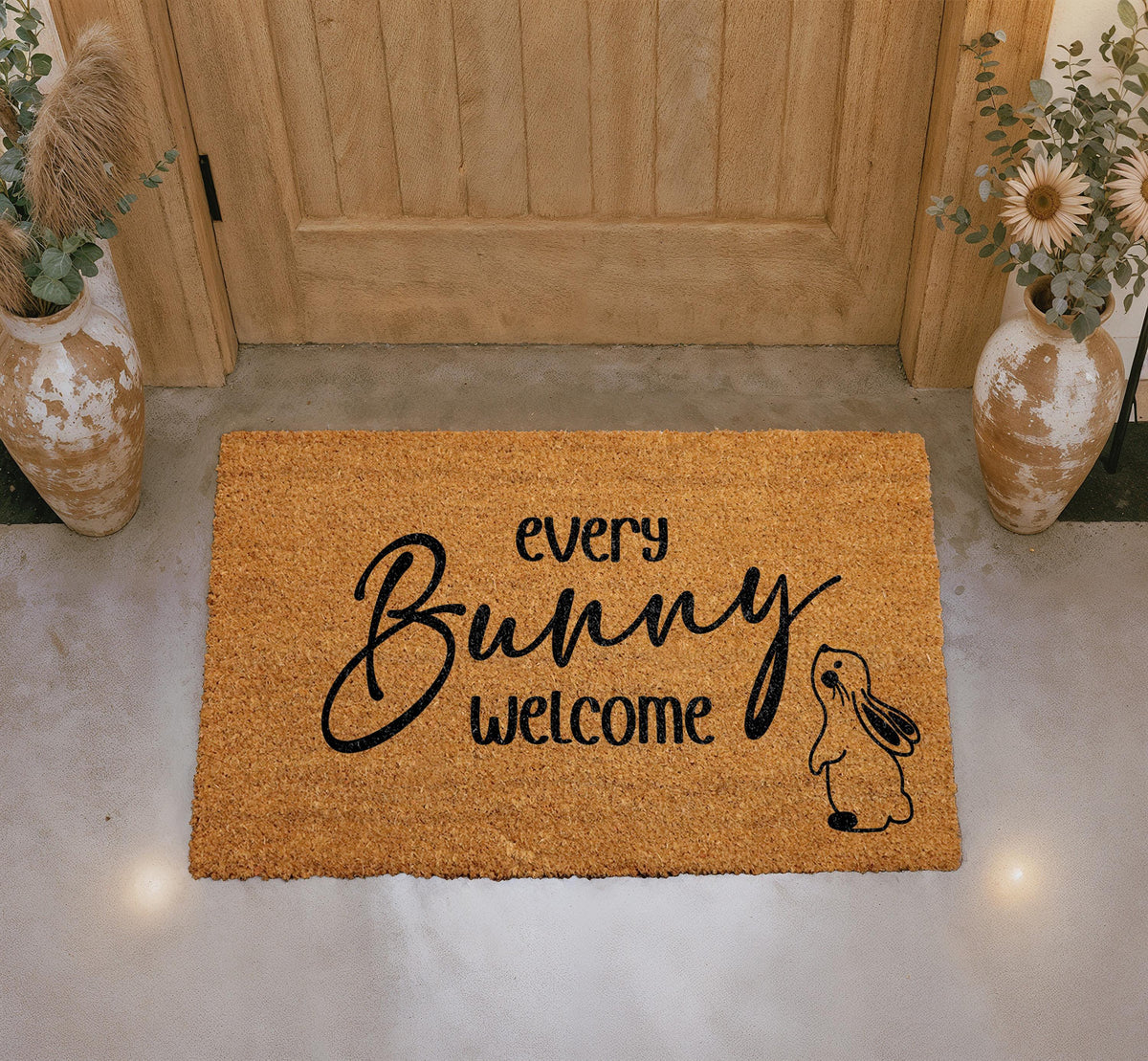 Every Bunny Welcome Doormat, Natural Coir Bunny Mat, Easter Porch Decor