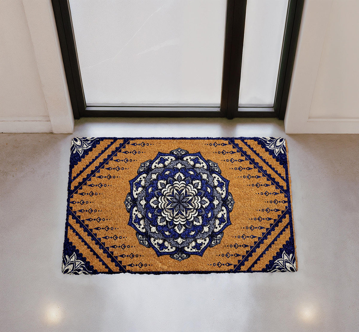 Boho Mandala Coir Doormat, Custom Welcome Mat, Natural Fiber Outdoor Mat (Personalized)