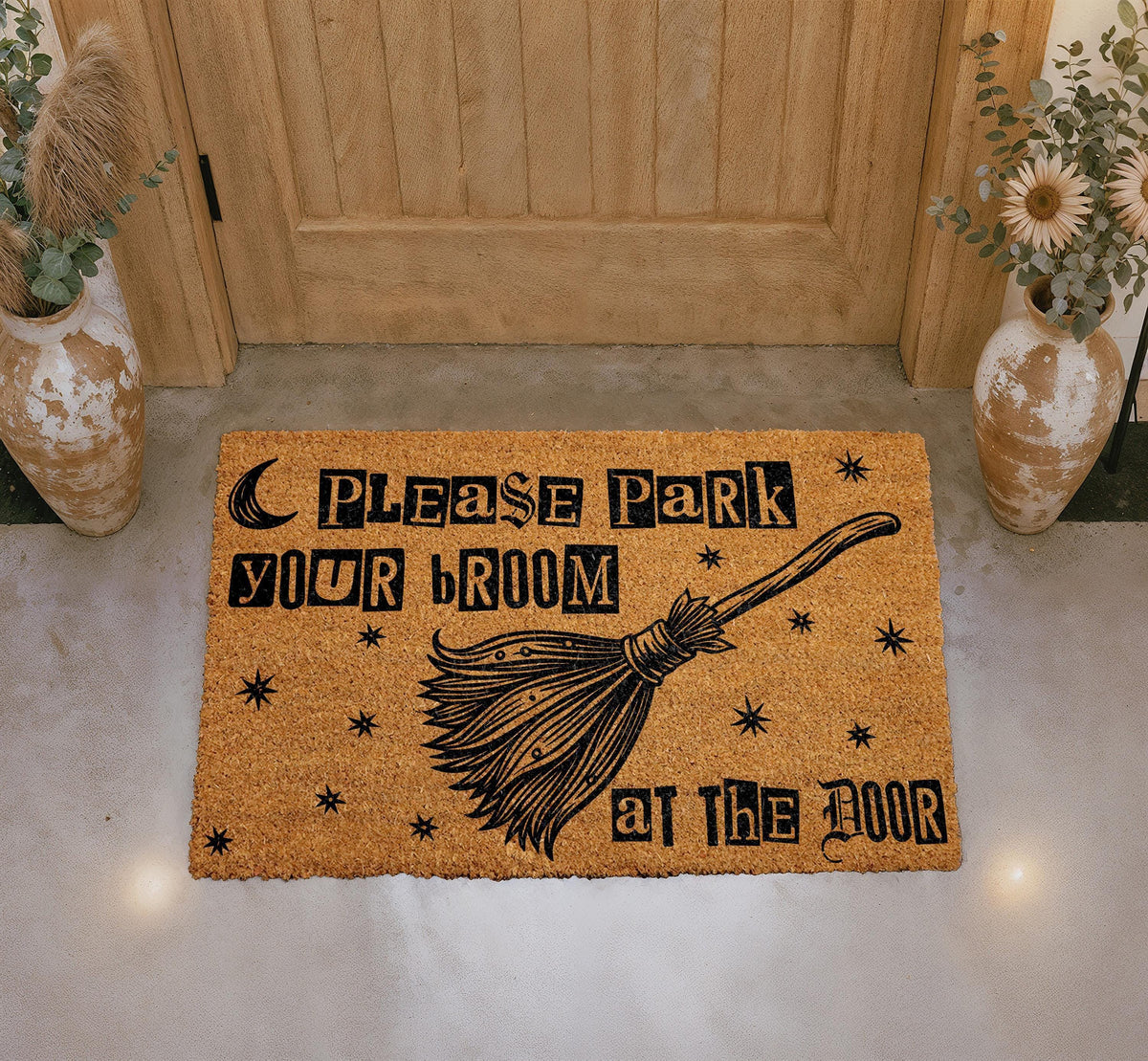 Witchy Broom Welcome Mat, Funny Halloween Doormat, Spooky Entryway Decor