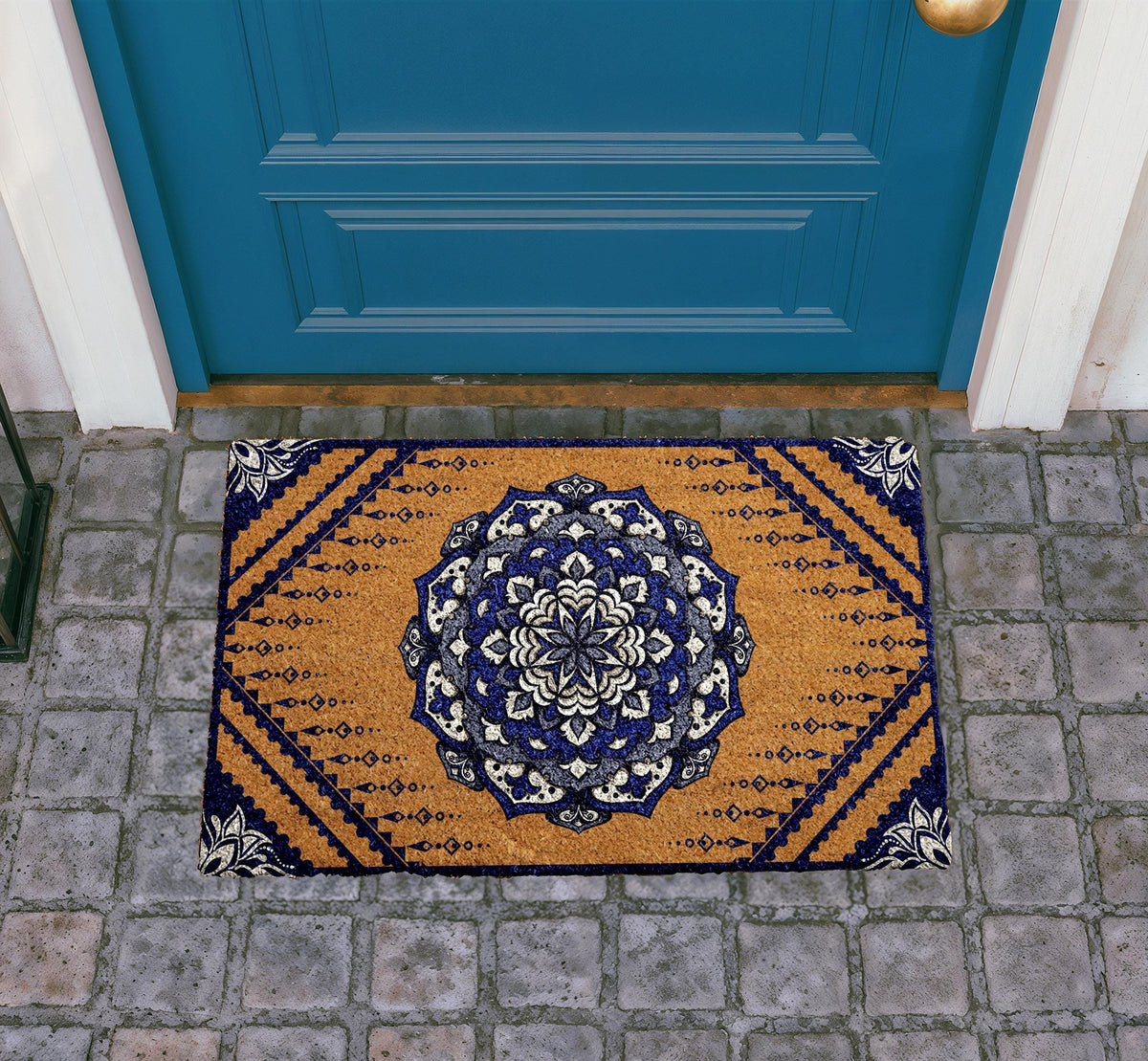 Boho Mandala Coir Doormat, Custom Welcome Mat, Natural Fiber Outdoor Mat (Personalized)