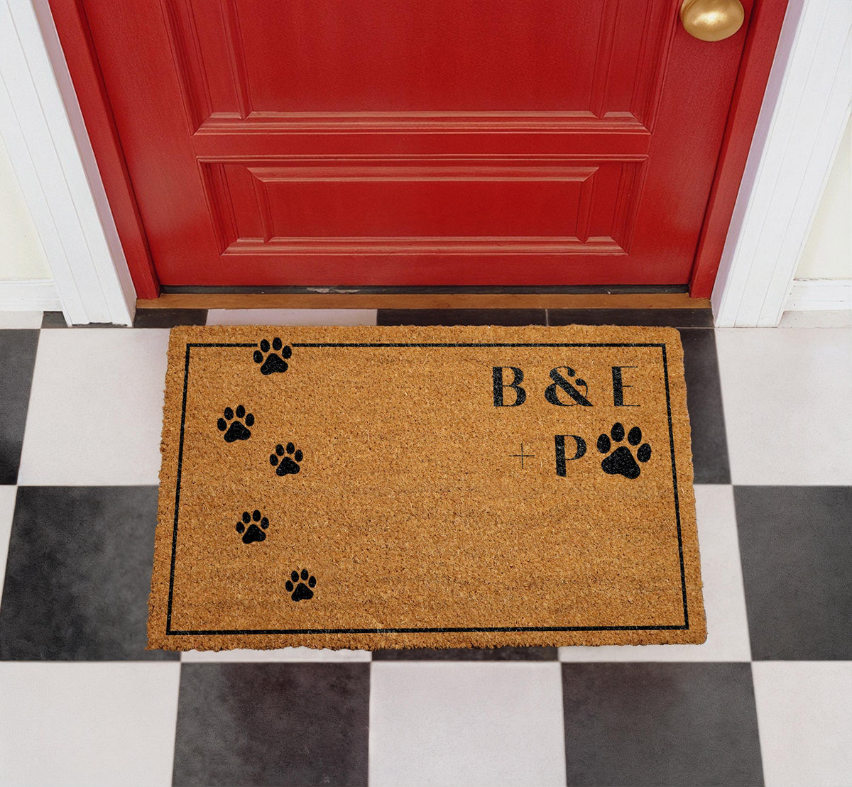 Personalized Coir Doormat, Custom Pet Paw Print Welcome Mat, Family Initials Entry Rug