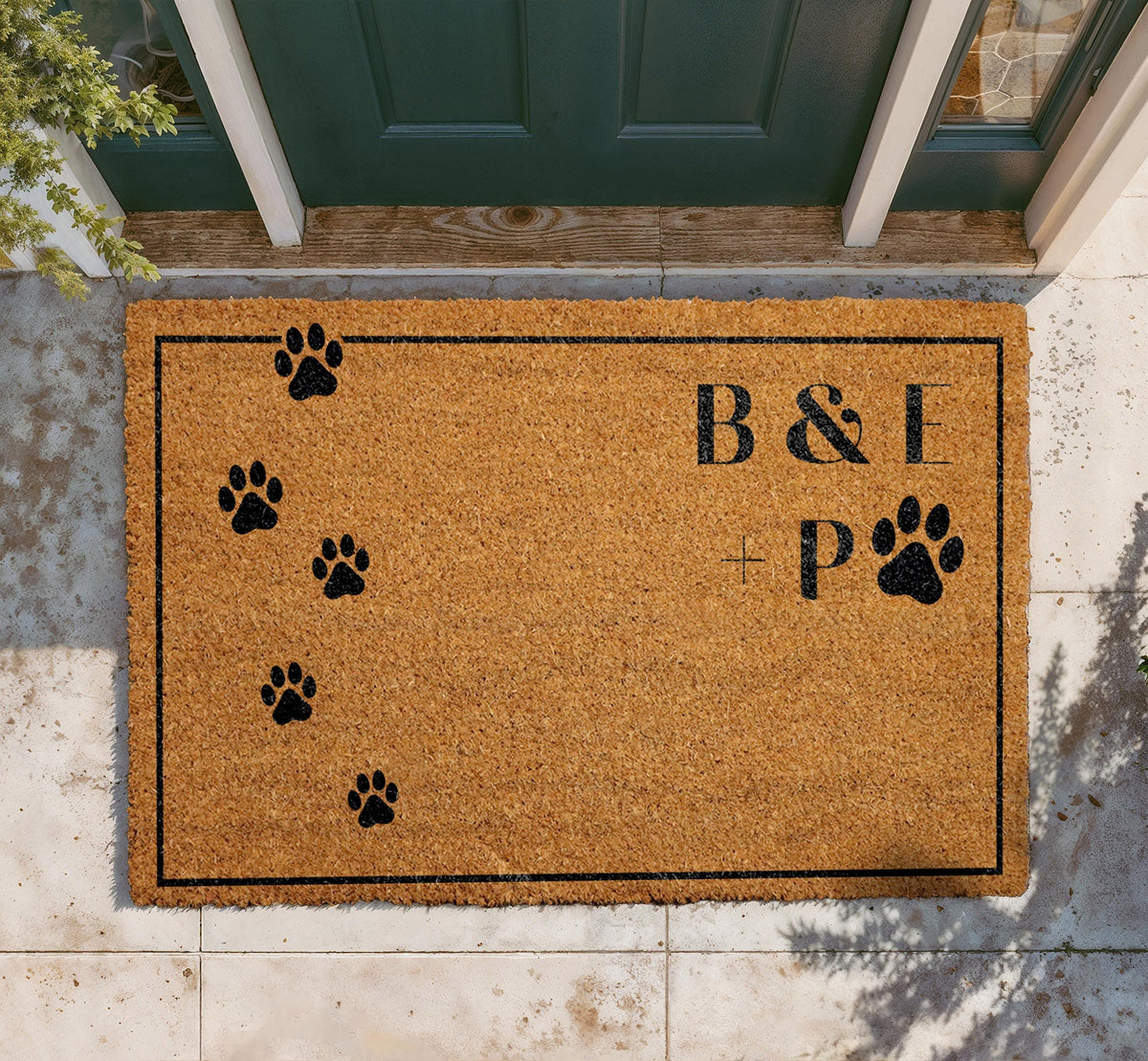 Personalized Coir Doormat, Custom Pet Paw Print Welcome Mat, Family Initials Entry Rug