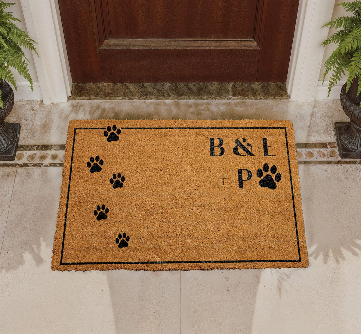 Personalized Coir Doormat, Custom Pet Paw Print Welcome Mat, Family Initials Entry Rug