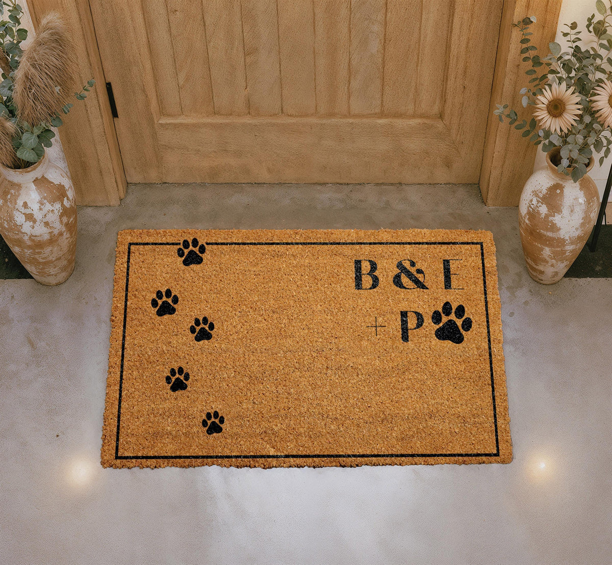Personalized Coir Doormat, Custom Pet Paw Print Welcome Mat, Family Initials Entry Rug