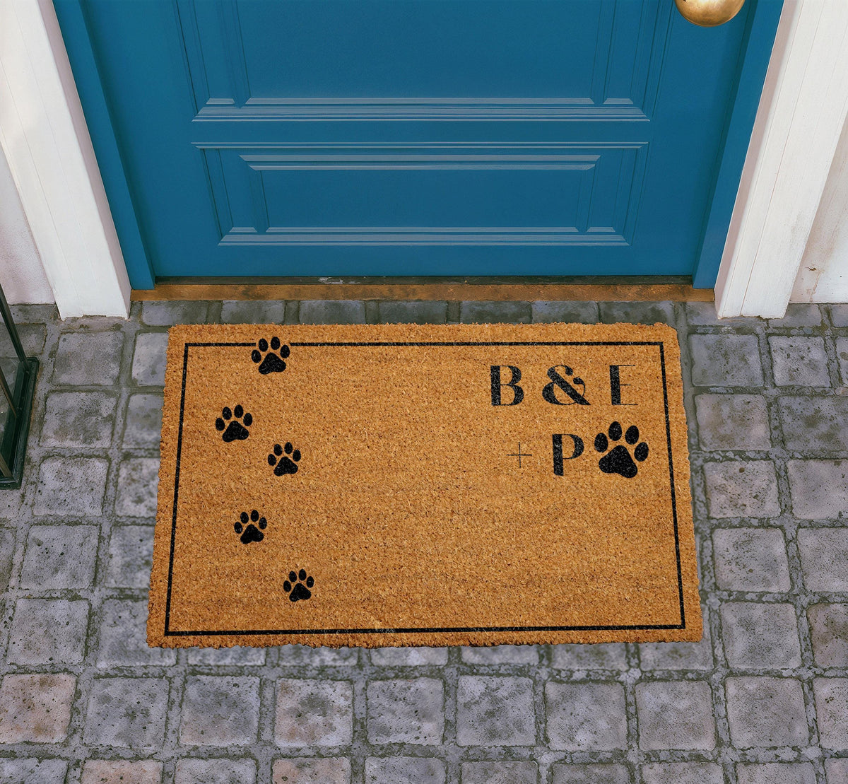 Personalized Coir Doormat, Custom Pet Paw Print Welcome Mat, Family Initials Entry Rug