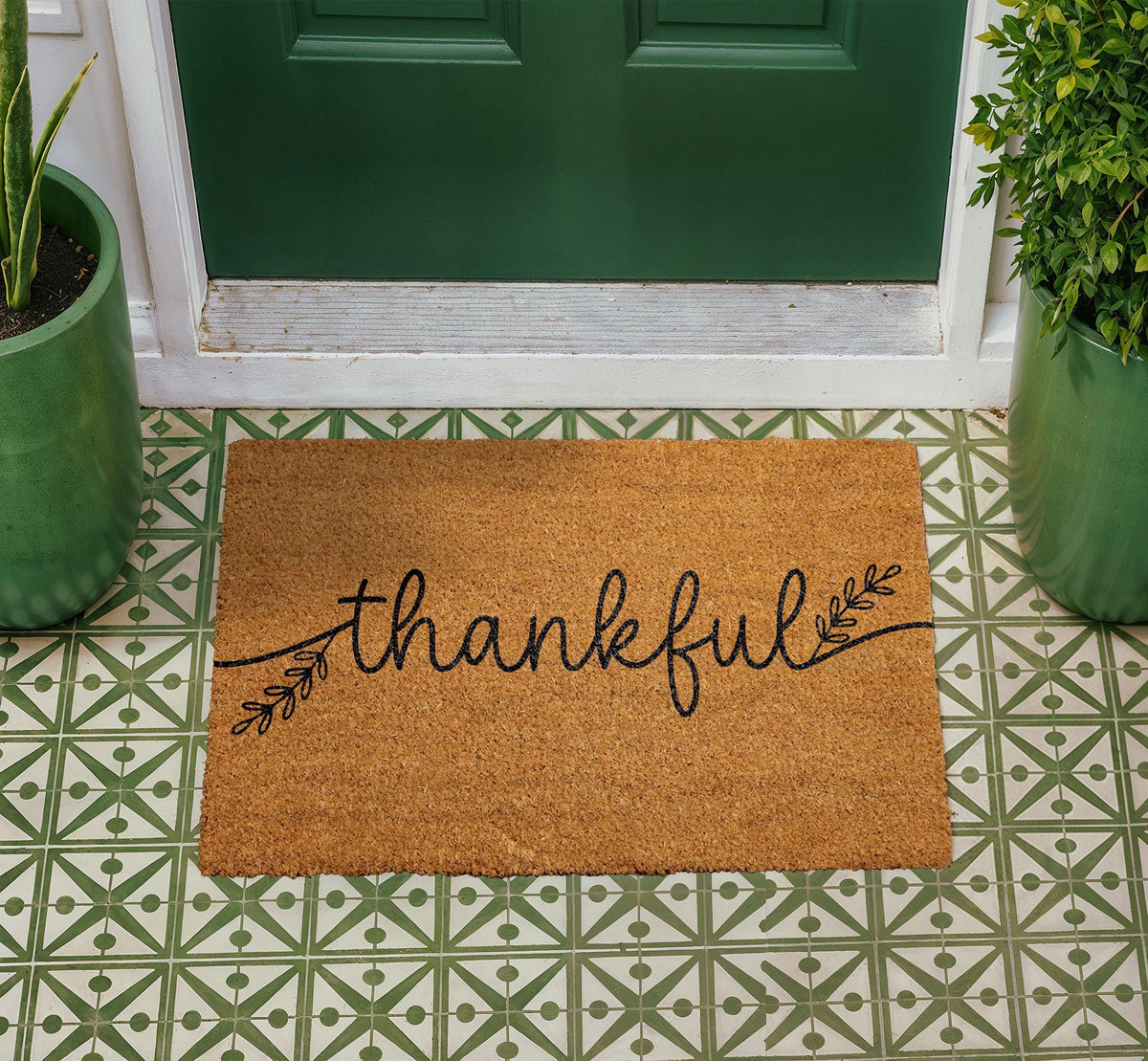 Thankful Doormat, Rustic Farmhouse Entryway Rug, Natural Coir Mat