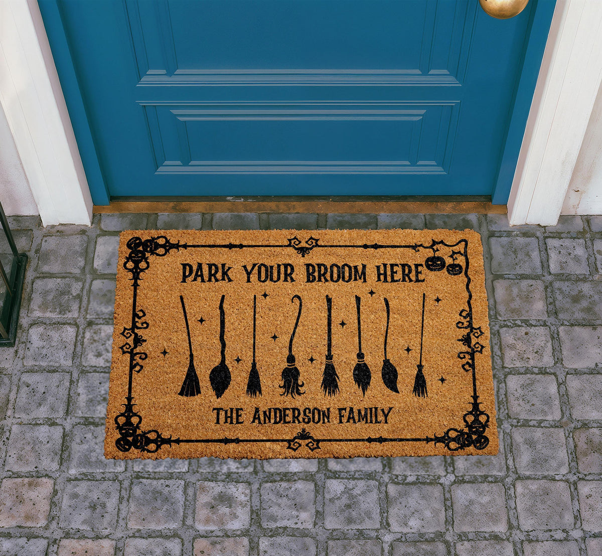 Personalized Witchy Doormat, Park Your Broom Here, Family Name Halloween Decor (Coir)
