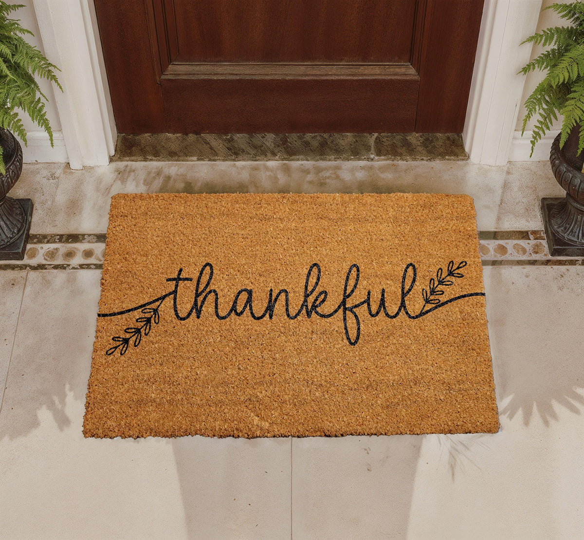 Thankful Doormat, Rustic Farmhouse Entryway Rug, Natural Coir Mat