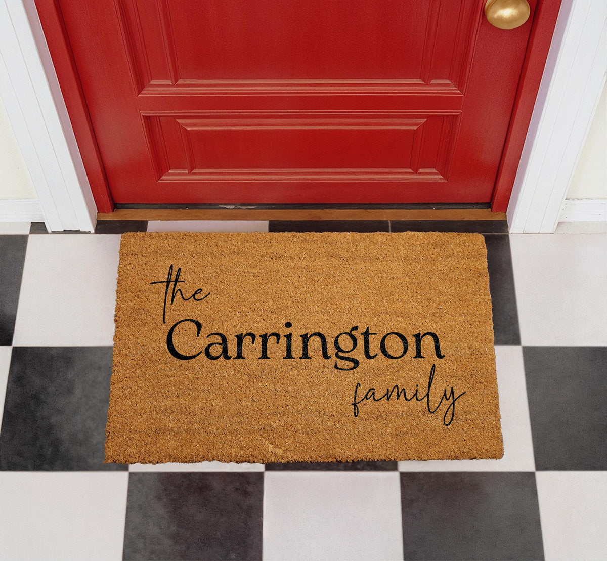 Personalized Natural Coir Family Doormat, Custom Welcome Entryway Mat