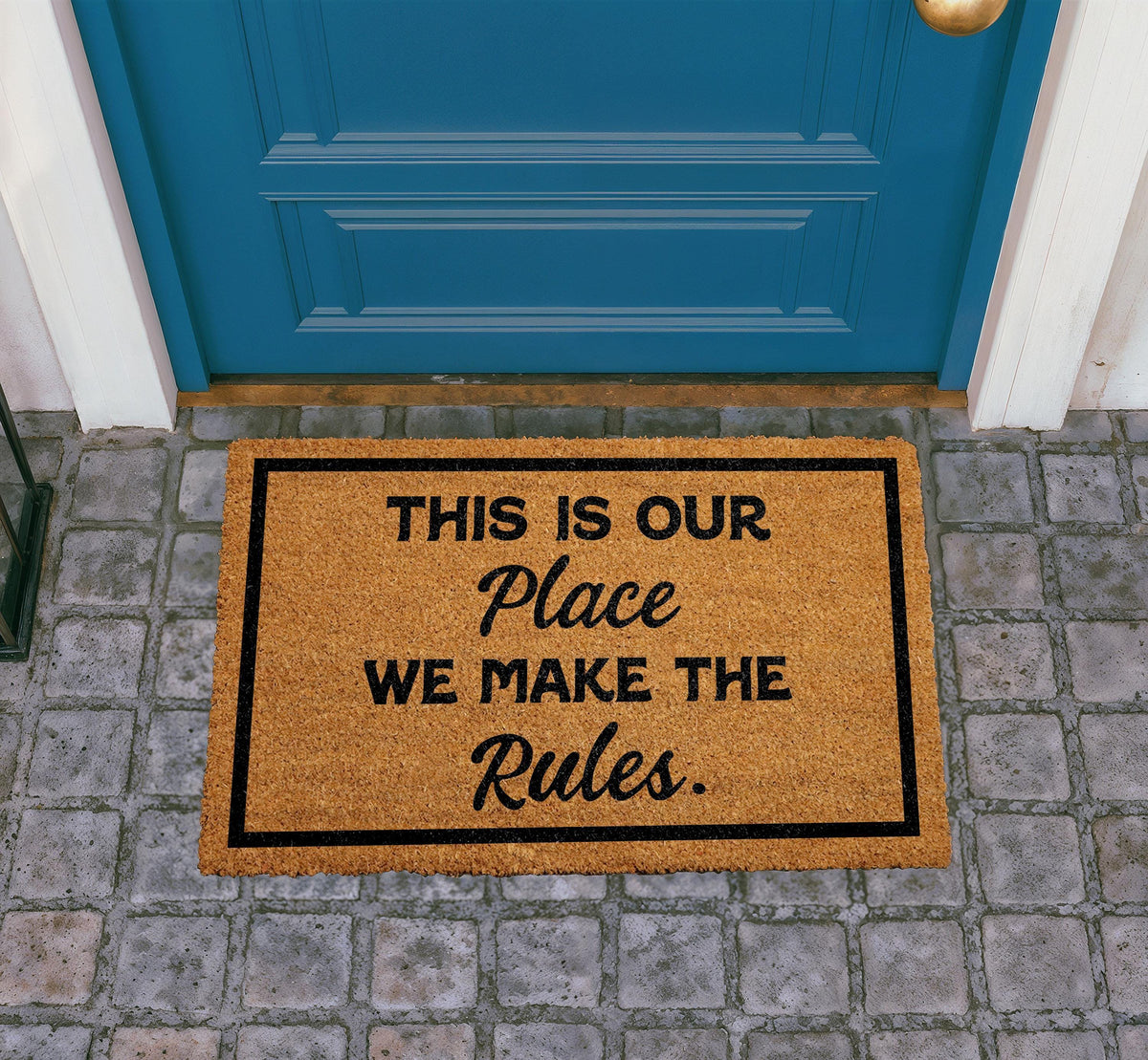 Personalized Coir Doormat, "This Is Our Place" Welcome Mat, Sassy Front Porch Decor