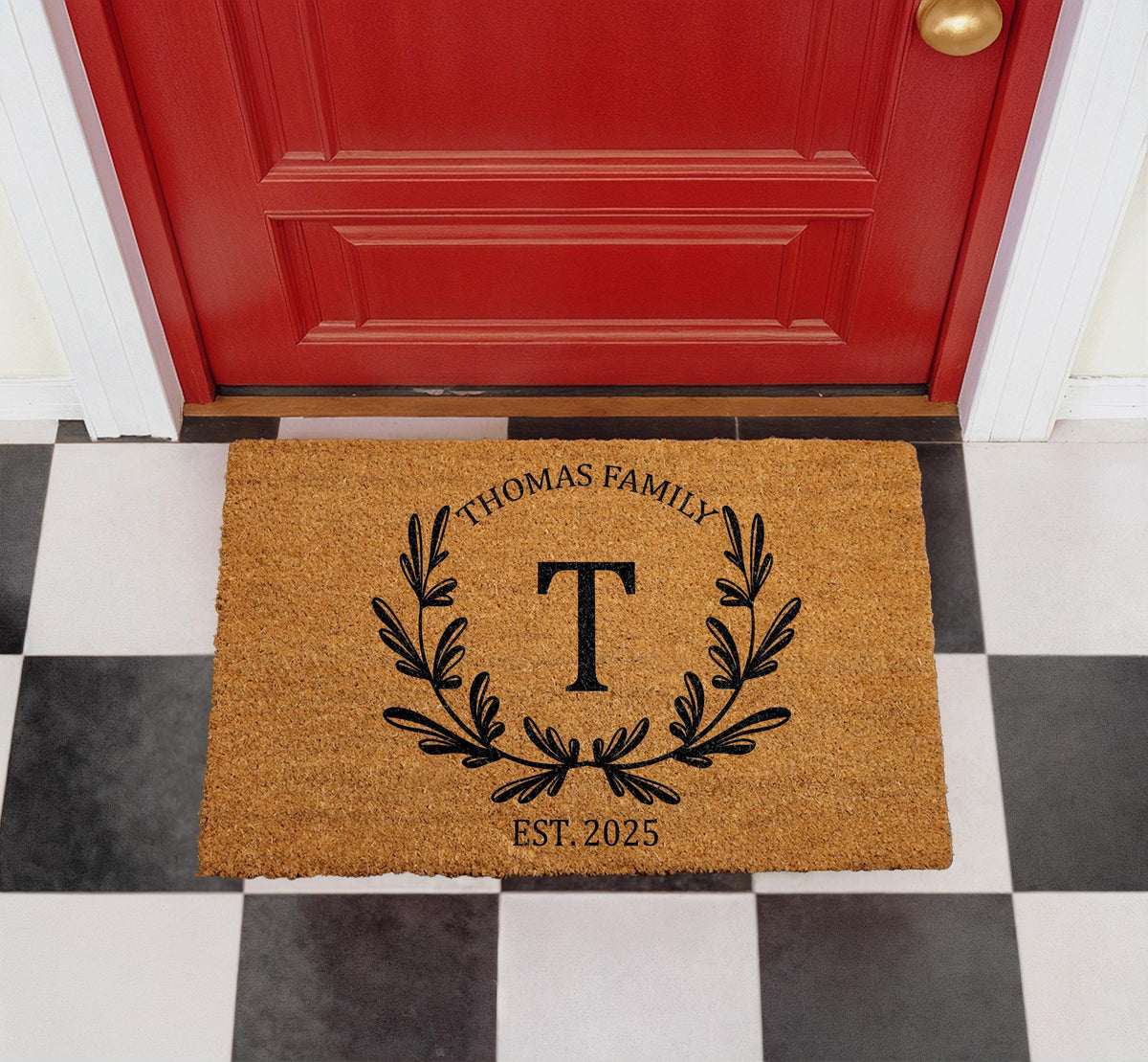 Personalized Family Name Doormat, Custom Monogram Welcome Mat, Natural Coir Rug