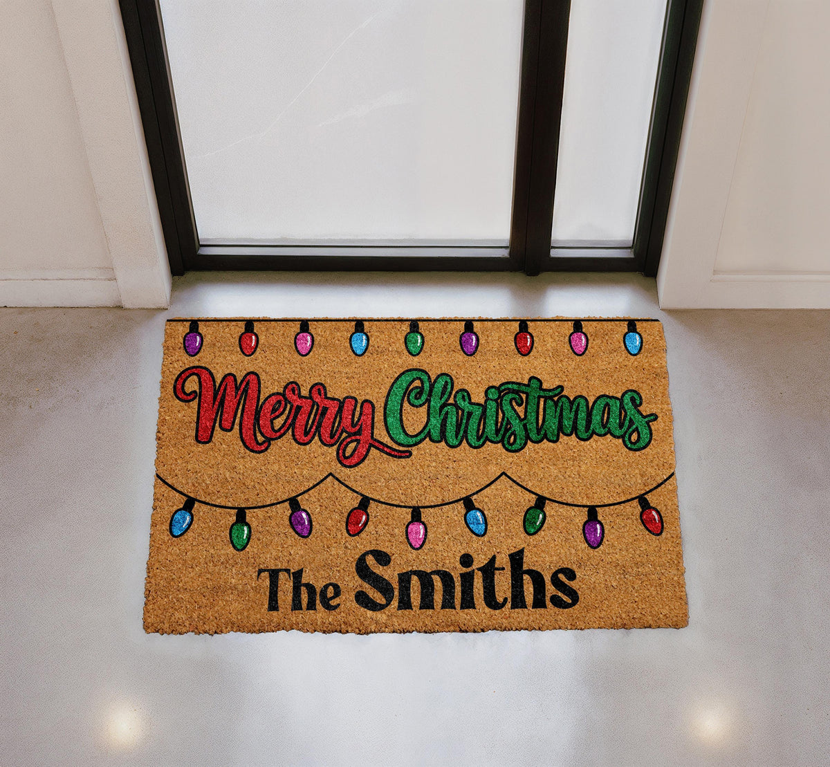 Personalized Christmas Doormat, Custom Family Name Welcome Mat, Coir Outdoor Rug