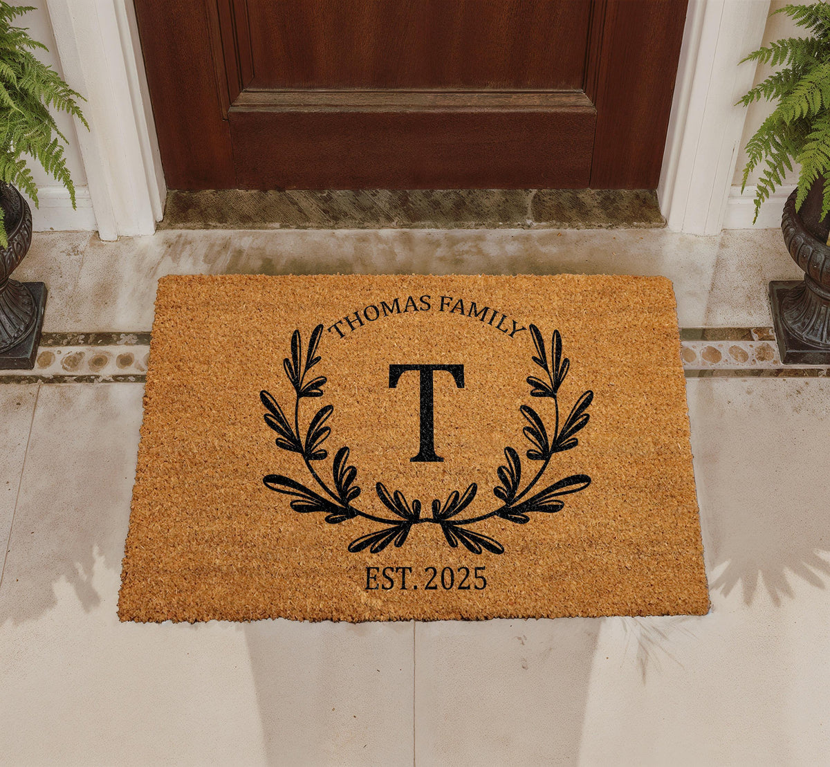 Personalized Family Name Doormat, Custom Monogram Welcome Mat, Natural Coir Rug
