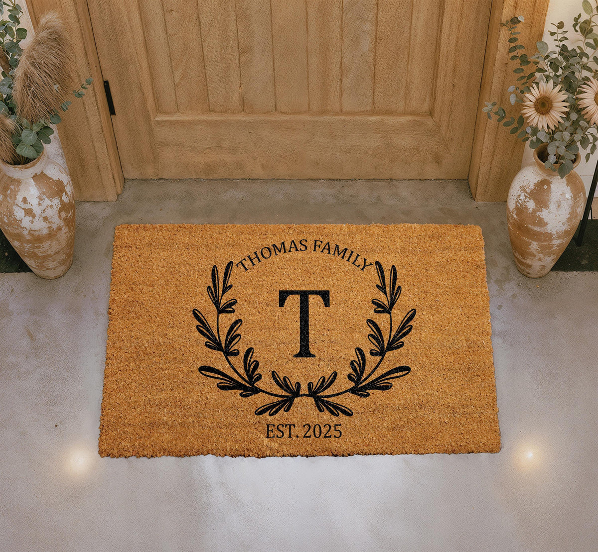 Personalized Family Name Doormat, Custom Monogram Welcome Mat, Natural Coir Rug