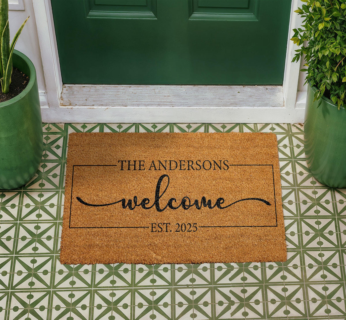 Personalized Coir Welcome Doormat, Custom Family Name, Entryway Mat (18"x30")