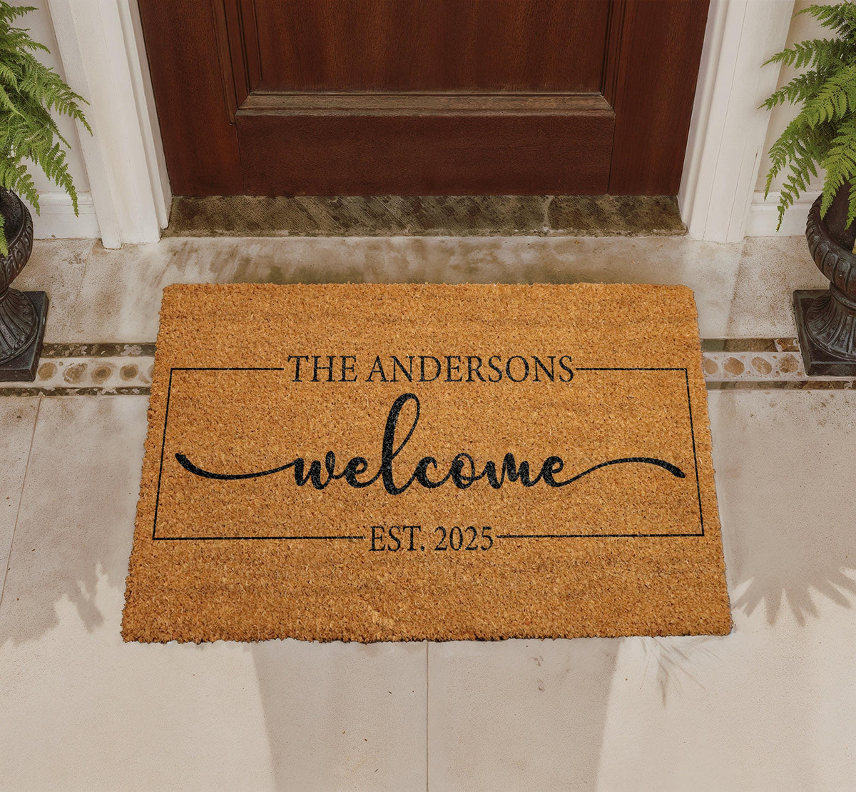 Personalized Coir Welcome Doormat, Custom Family Name, Entryway Mat (18"x30")
