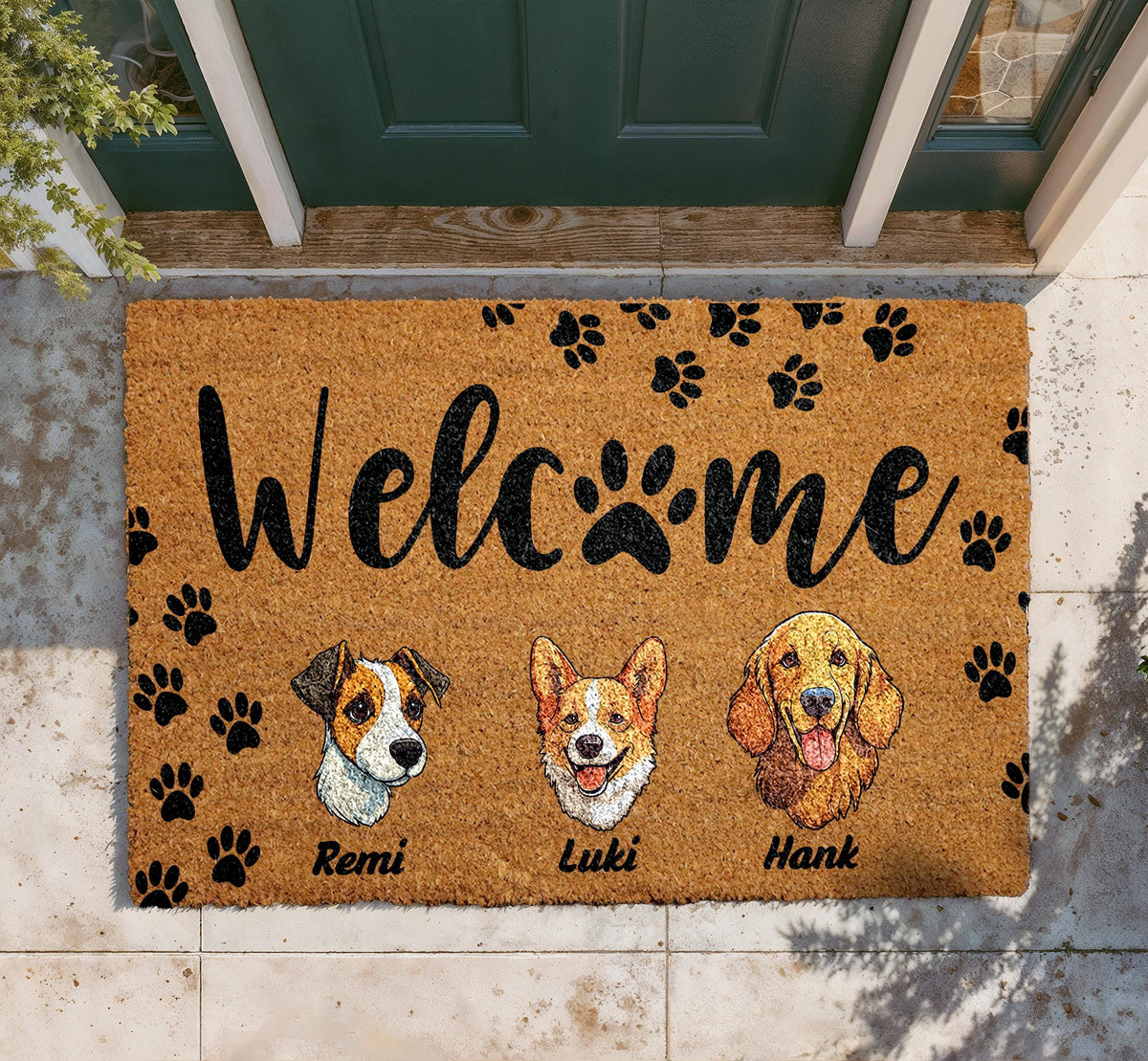 Personalized Dog Portrait Doormat, Custom Pet Welcome Mat, Natural Coir Entryway Rug
