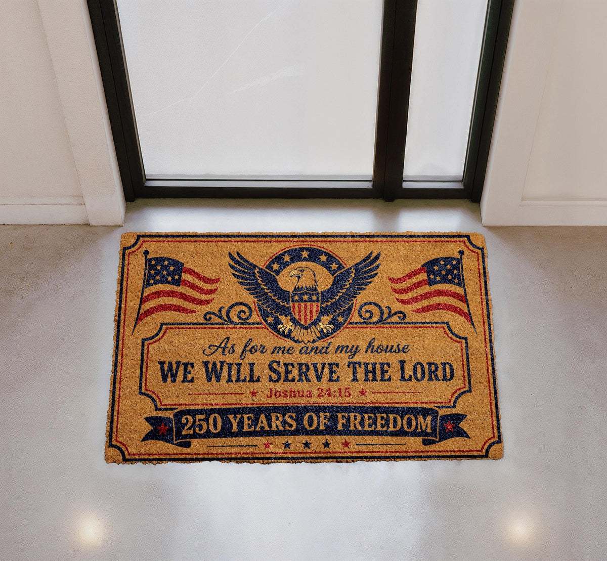 Christian Eagle Doormat, "We Will Serve The Lord", Patriotic Welcome Rug