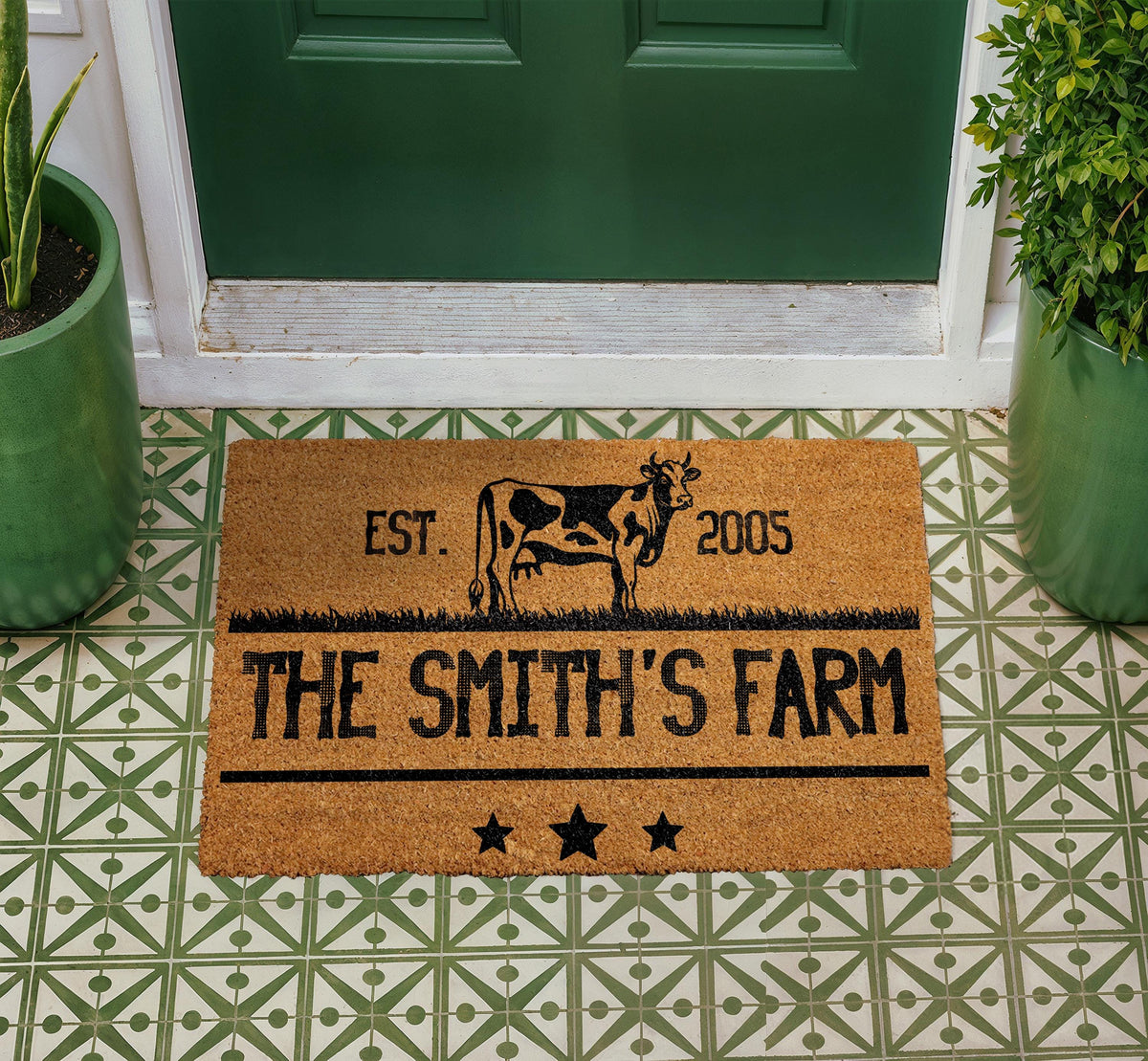 Personalized Farmhouse Doormat, Custom Cow Welcome Mat, Rustic Farmhouse Decor