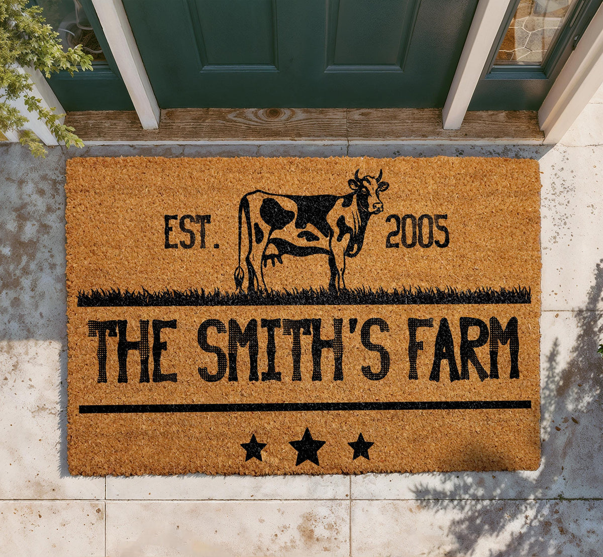 Personalized Farmhouse Doormat, Custom Cow Welcome Mat, Rustic Farmhouse Decor