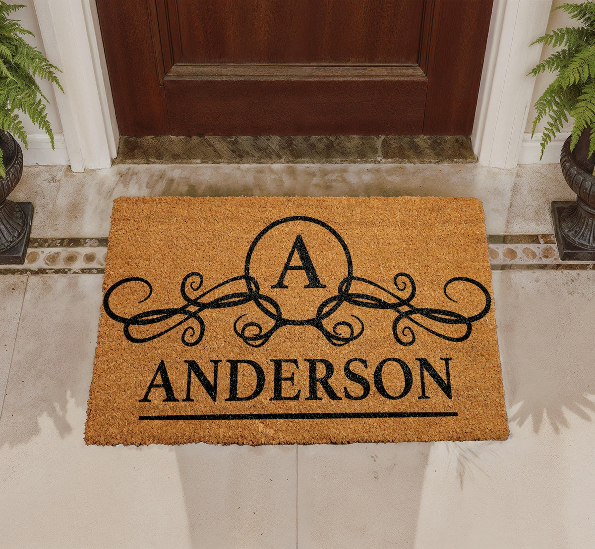 Personalized Monogram Doormat, Natural Coir Welcome Rug, Custom Family Name Mat
