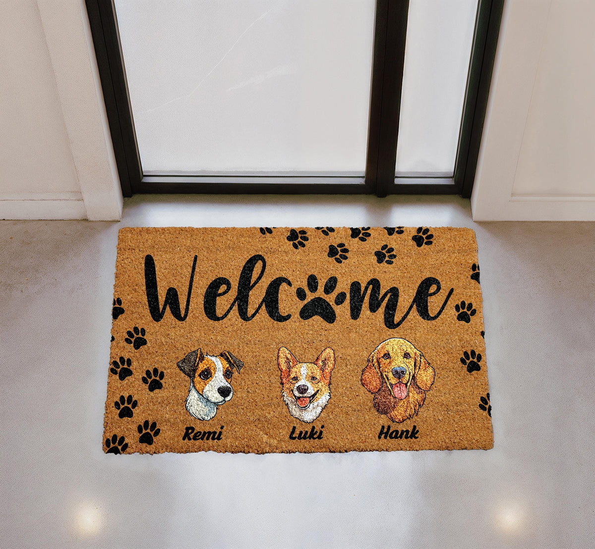 Personalized Dog Portrait Doormat, Custom Pet Welcome Mat, Natural Coir Entryway Rug