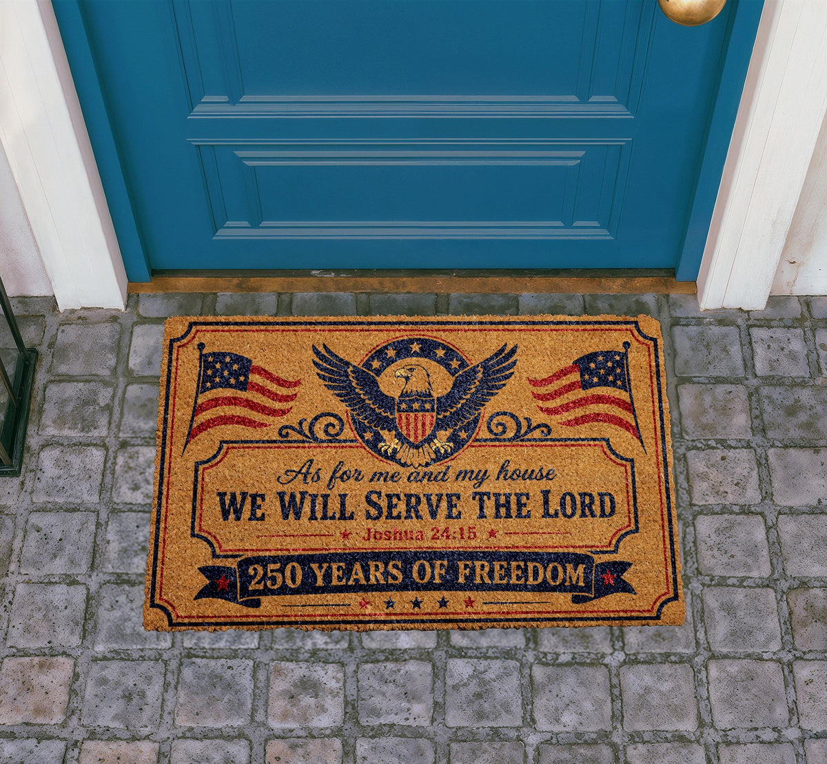 Christian Eagle Doormat, "We Will Serve The Lord", Patriotic Welcome Rug