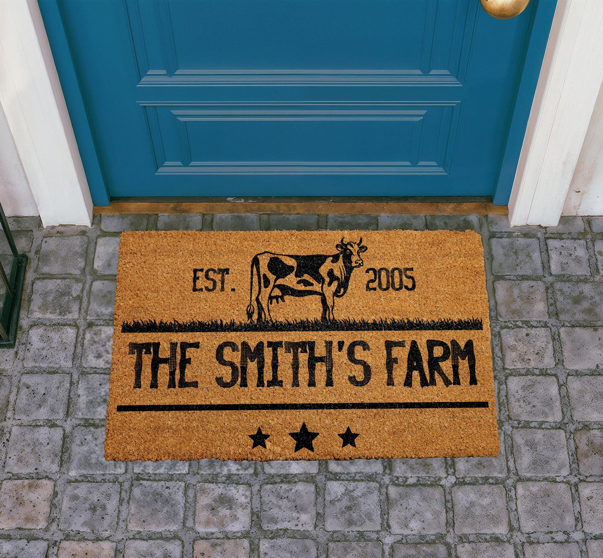 Personalized Farmhouse Doormat, Custom Cow Welcome Mat, Rustic Farmhouse Decor