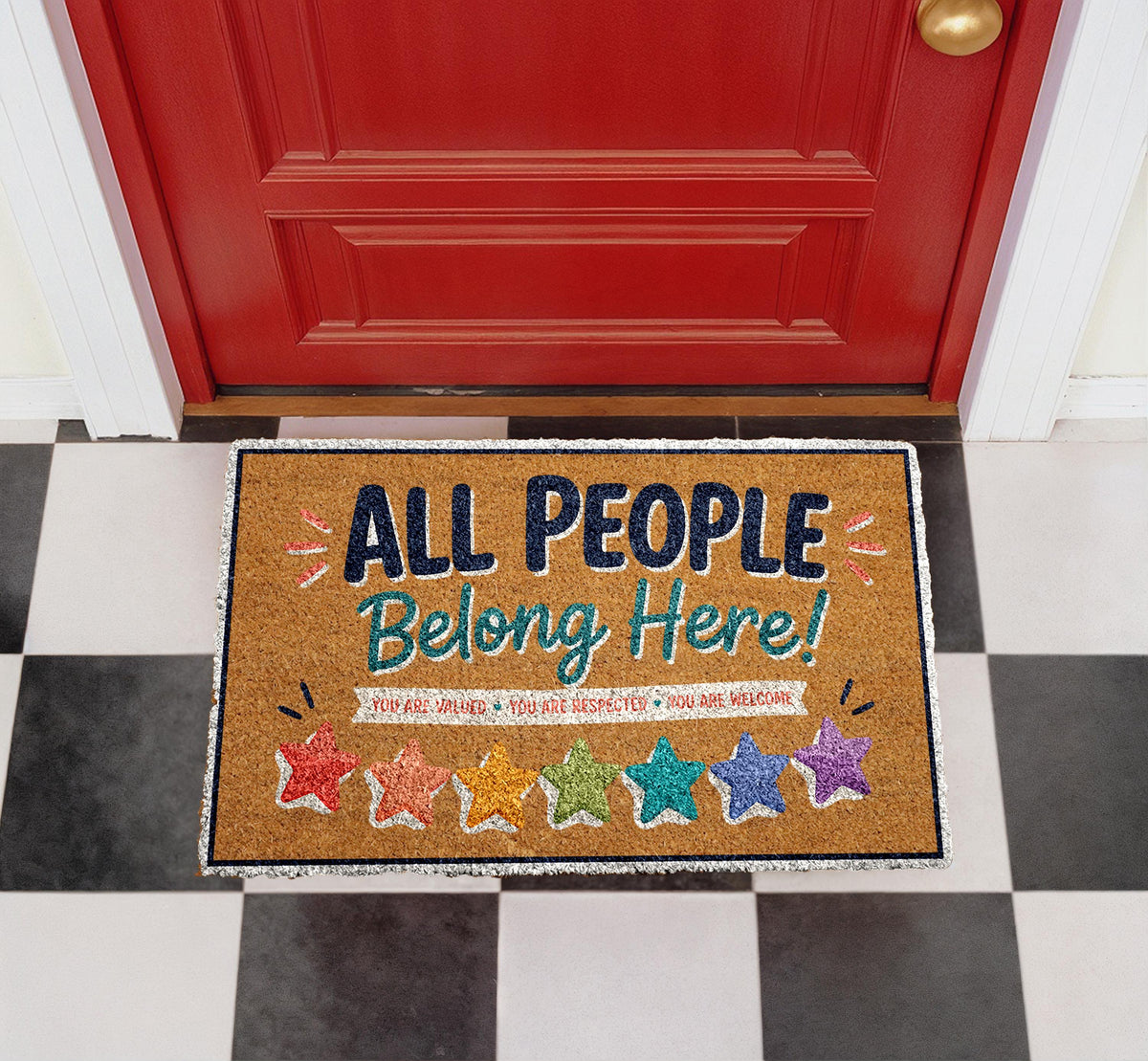 All People Belong Here Doormat, Inclusive Welcome Rug, Equality Entryway Decor