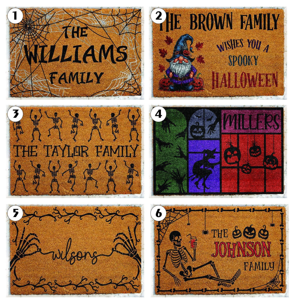 Personalized Halloween Doormat, Custom Family Name Welcome Mat, Coir Porch Decor