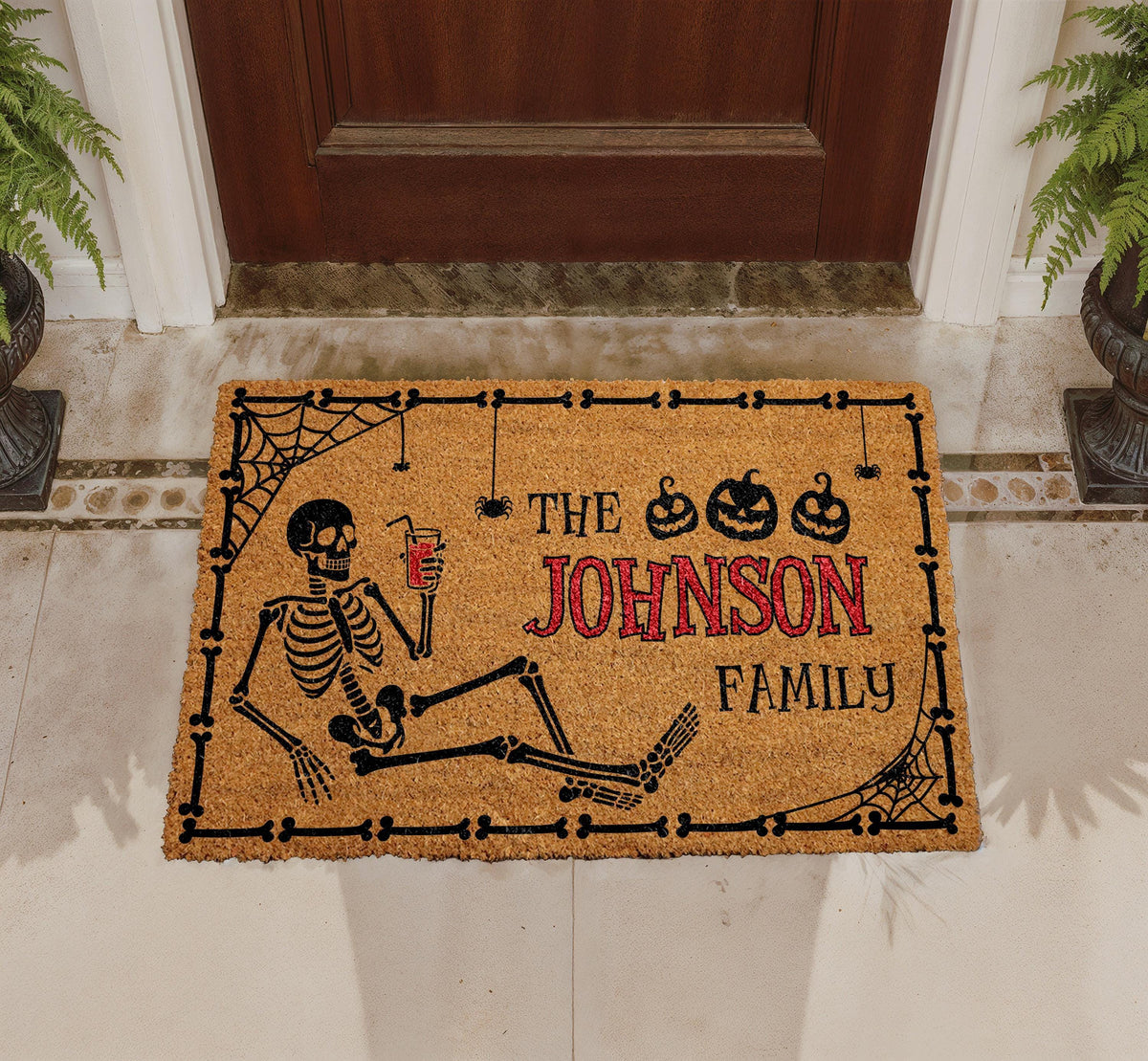 Personalized Halloween Doormat, Custom Family Name Welcome Mat, Coir Porch Decor