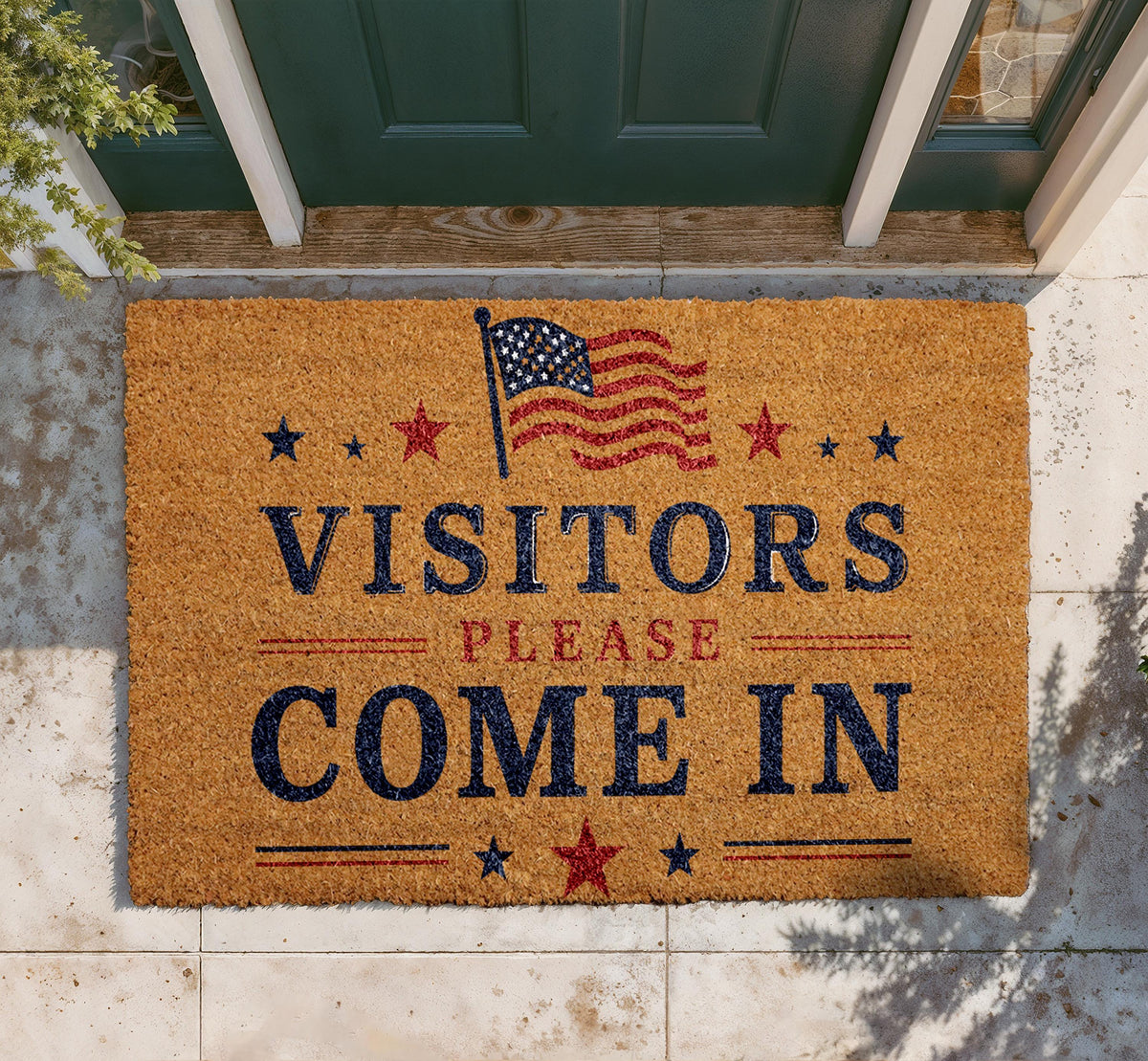 Personalized Coir Doormat, Patriotic American Flag Welcome Mat