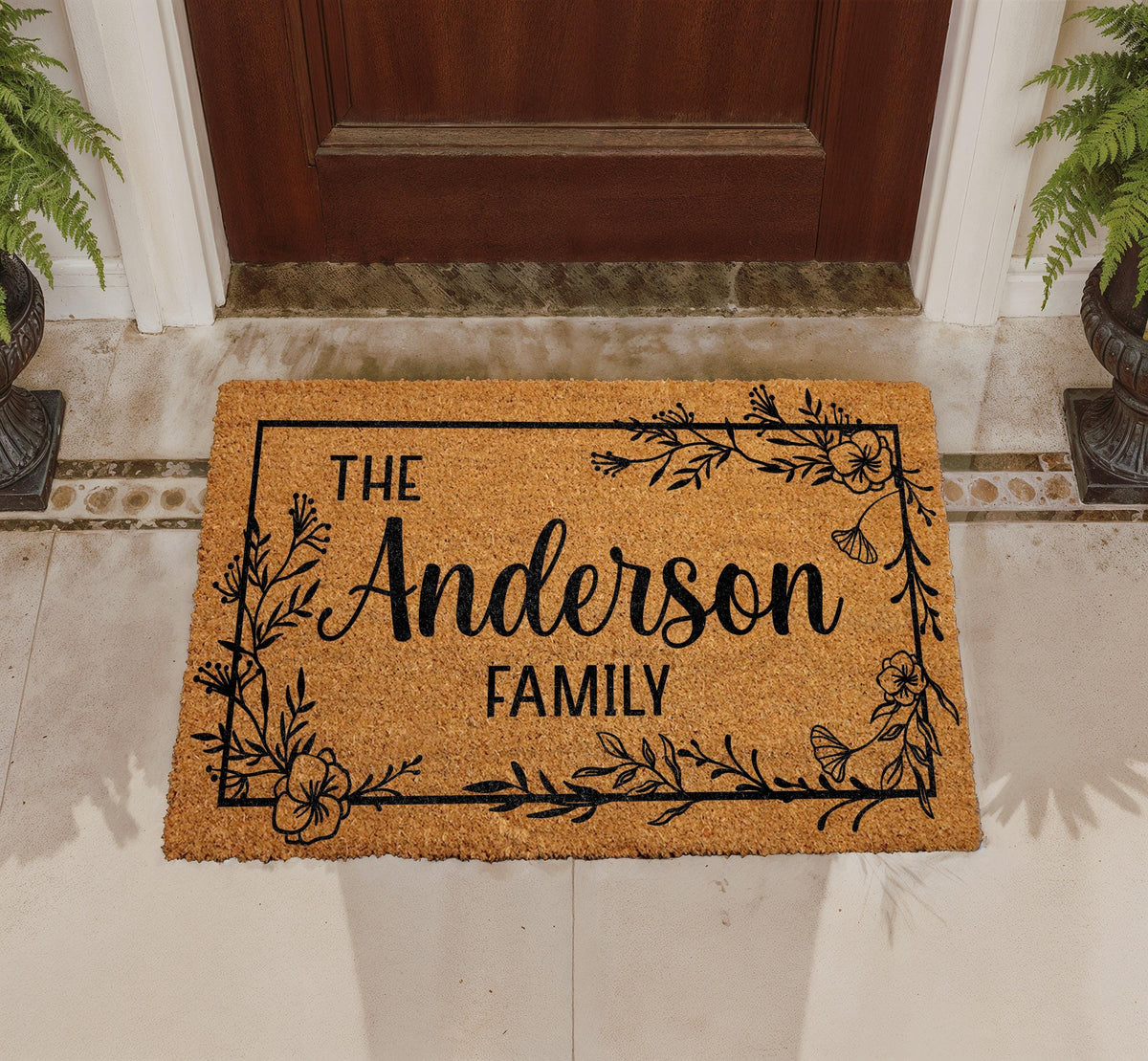 Personalized Sunflower Doormat, Custom Floral Welcome Mat, Farmhouse Entryway Rug