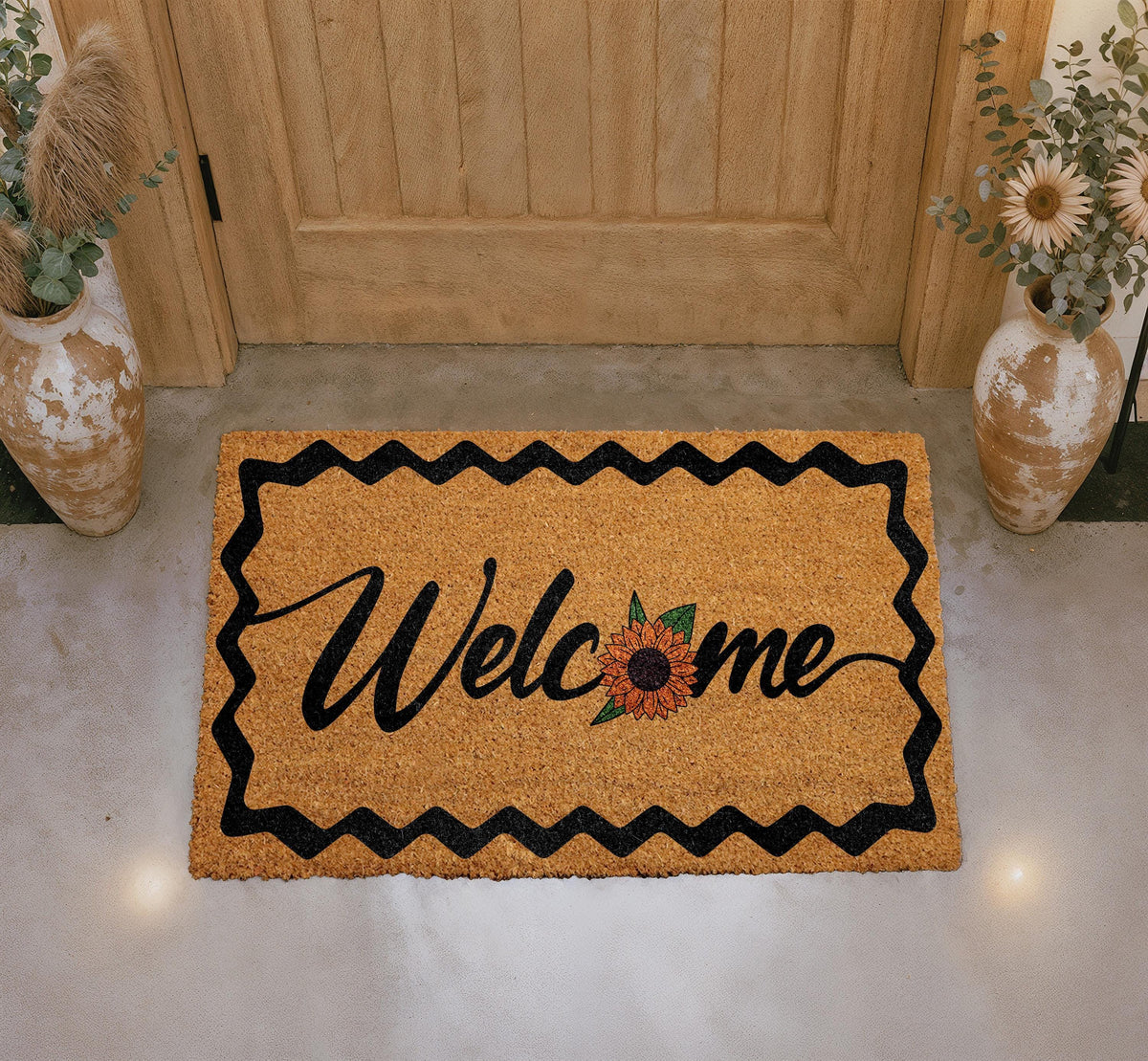 Personalized Sunflower Doormat, Custom Floral Welcome Mat, Farmhouse Entryway Rug