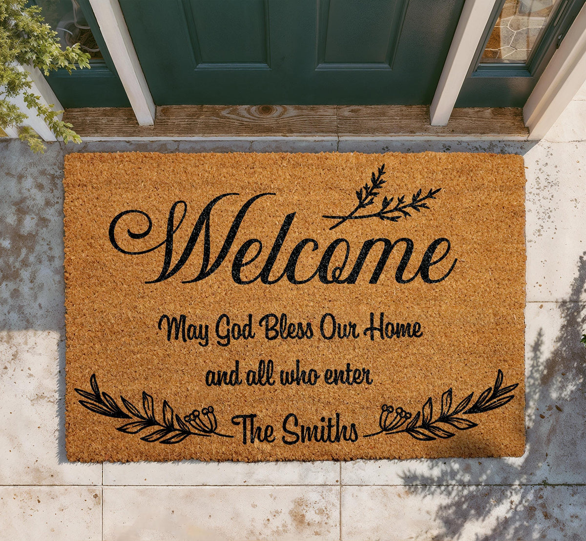 Personalized Coir Doormat, Christian Welcome Mat, Custom Family Name (18"x30")