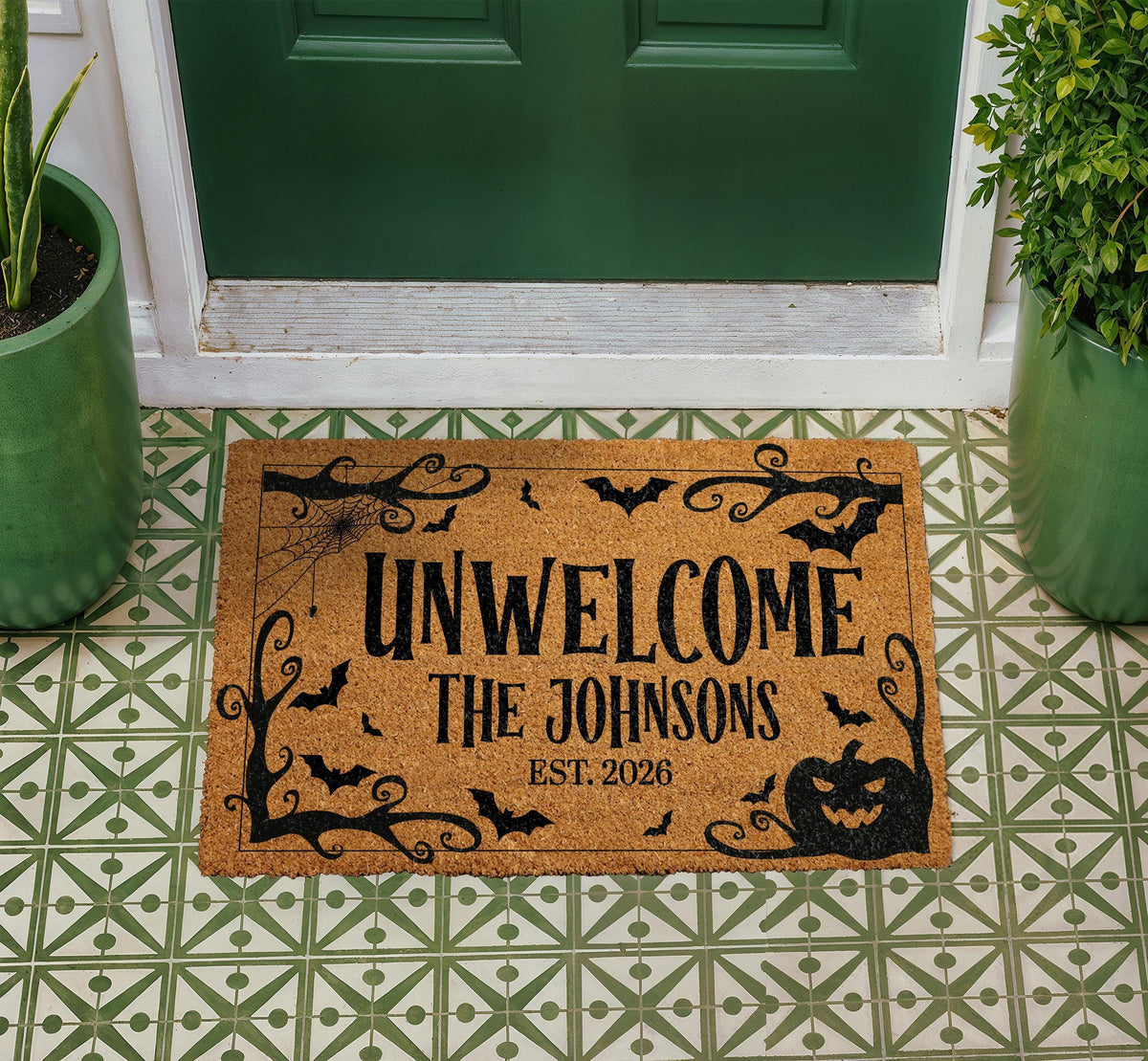 Custom Coir Doormat, Halloween Family Name Welcome Mat, Spooky Entryway Decoration