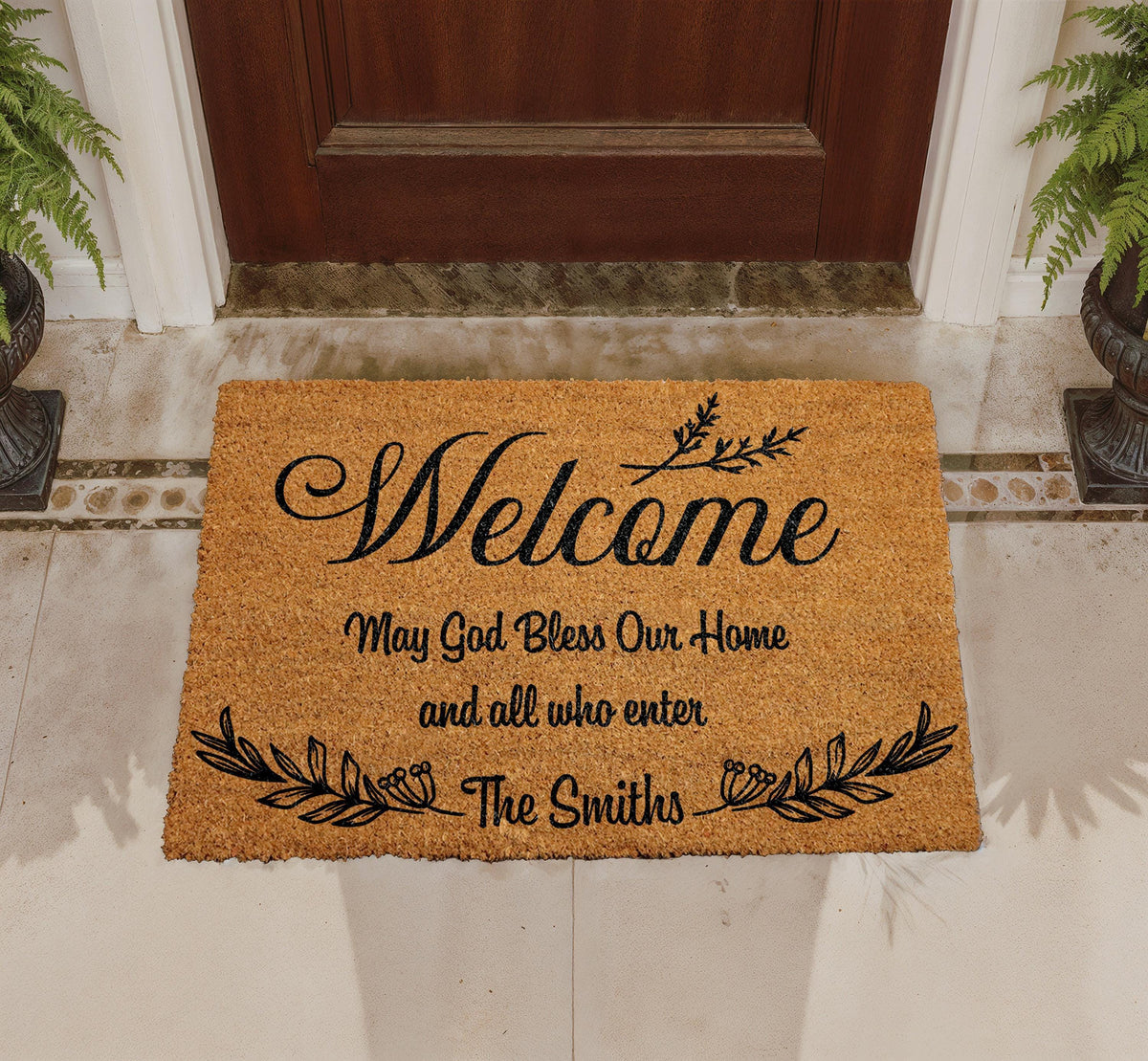 Personalized Coir Doormat, Christian Welcome Mat, Custom Family Name (18"x30")