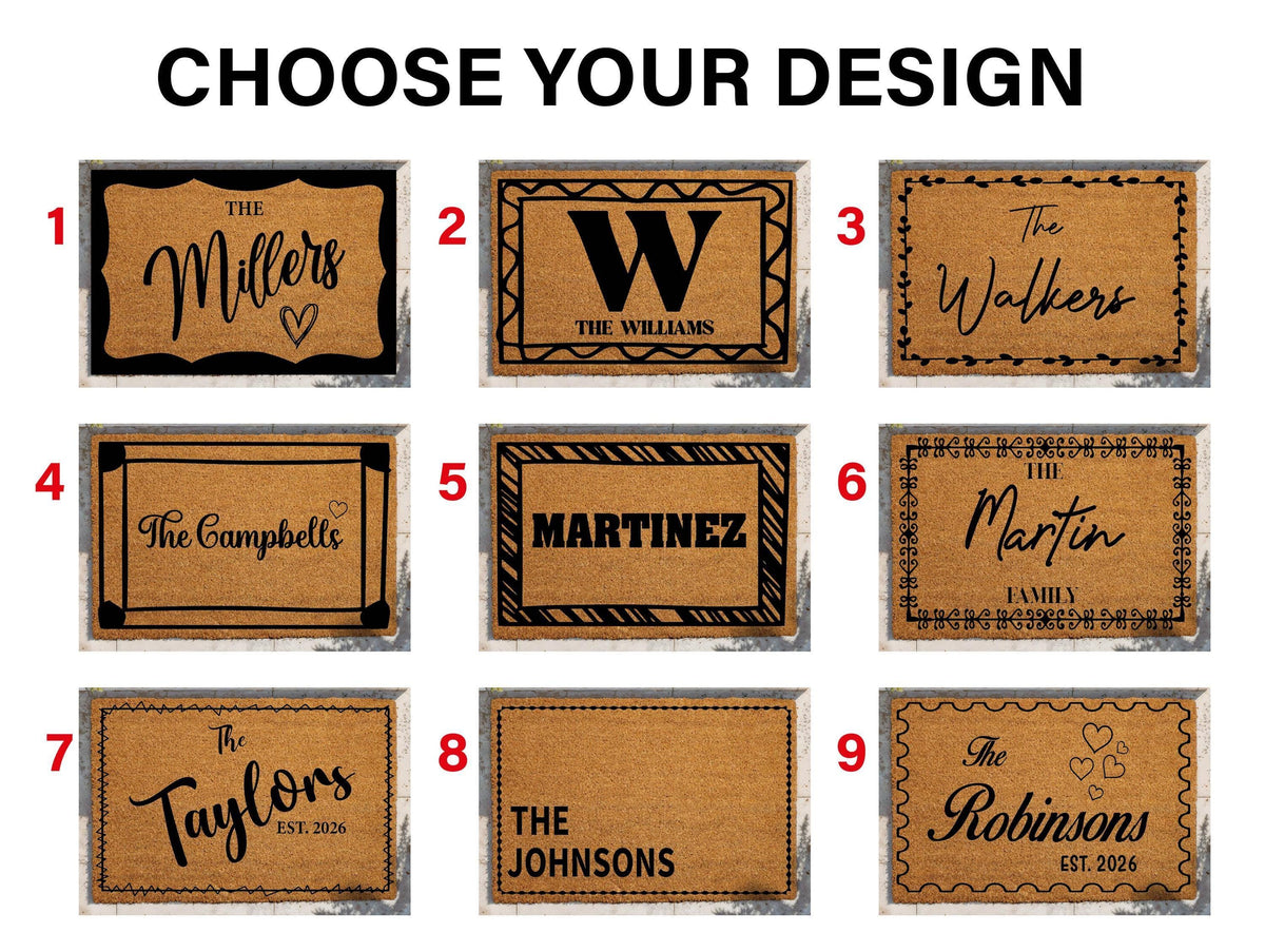Personalized Coir Welcome Mat, Custom Last Name Doormat, Outdoor Entryway Rug