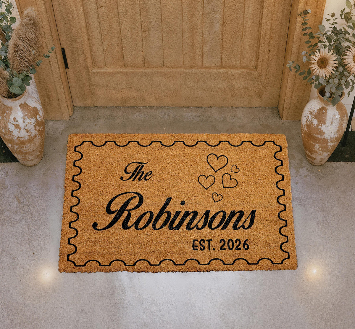 Personalized Coir Welcome Mat, Custom Last Name Doormat, Outdoor Entryway Rug