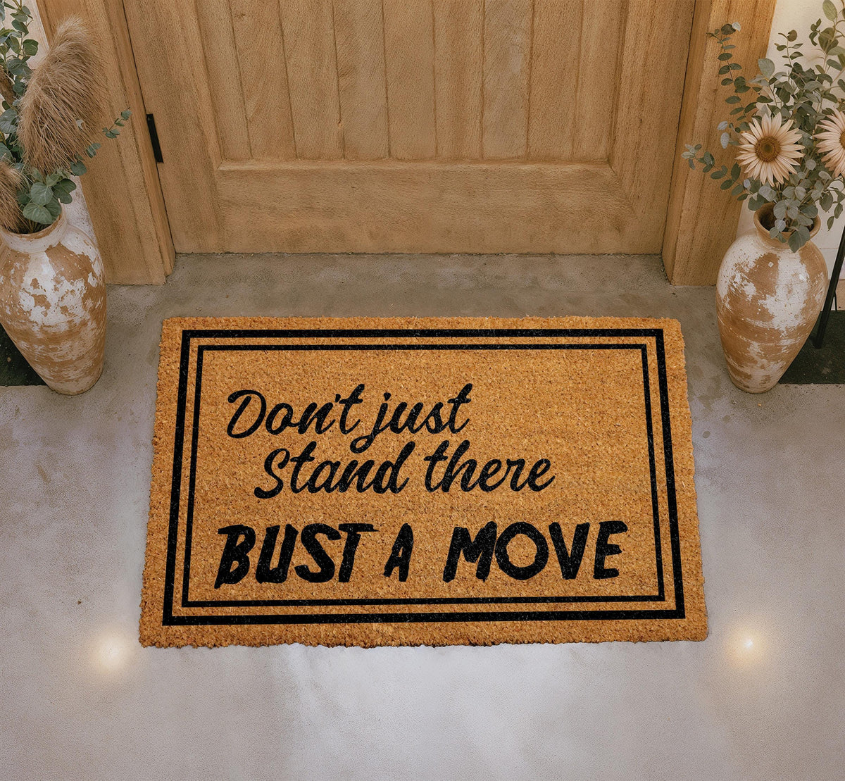 Don't Just Stand There Welcome Mat, Bust A Move Entryway Rug, Natural Fiber Doormat