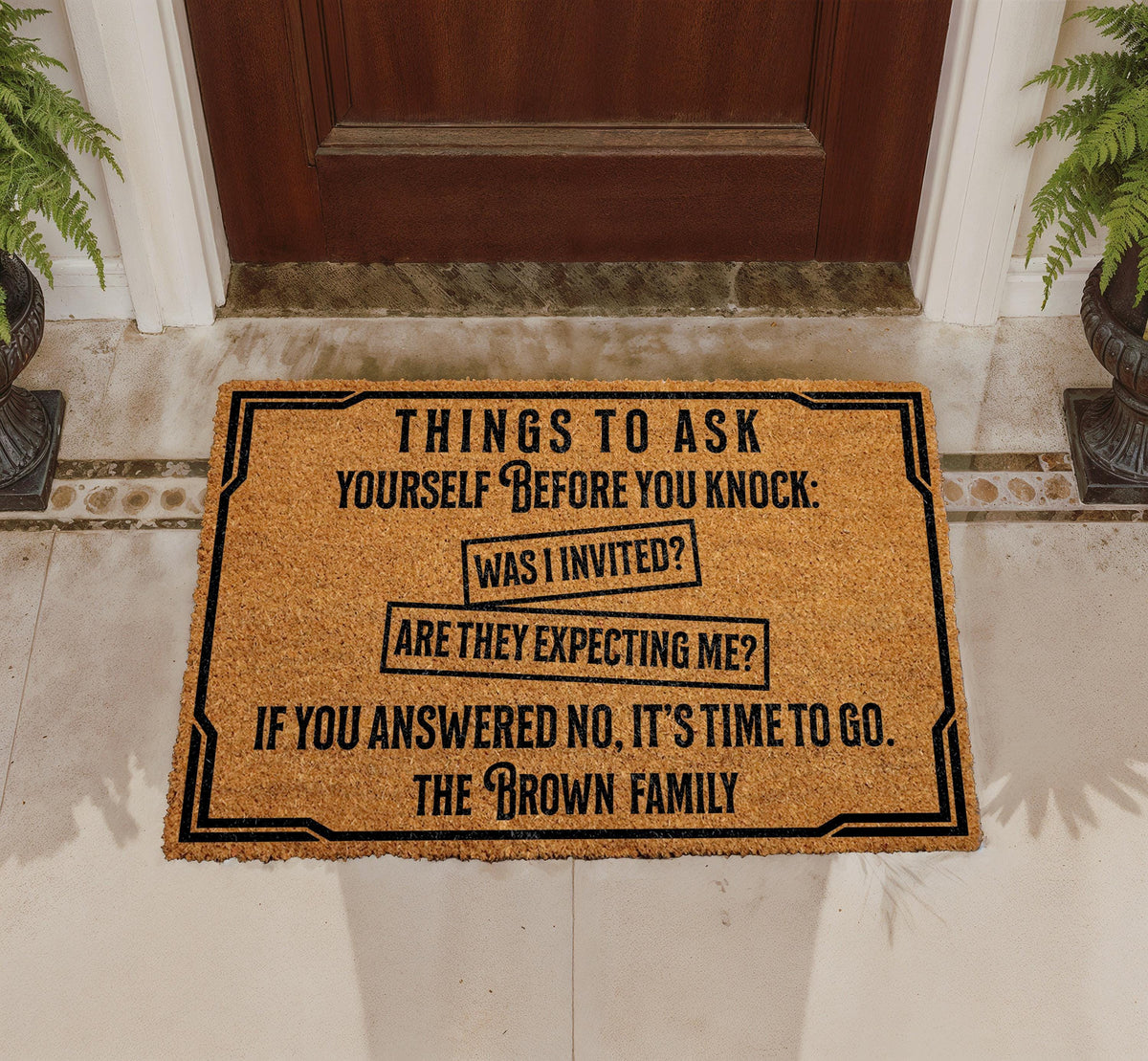 Personalized Coir Doormat, Humorous Welcome Mat, Custom Family Name Rug